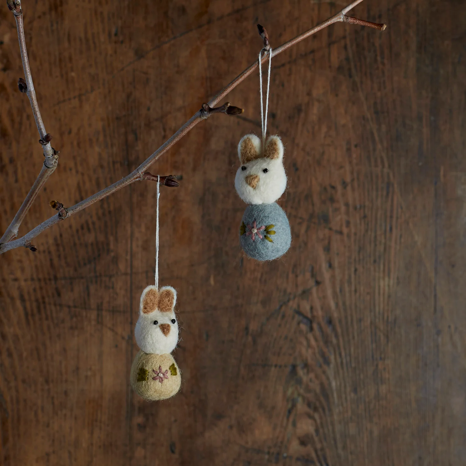 Handmade Felted Wool Bunny Decorations - Set of 2 - White - Image 2