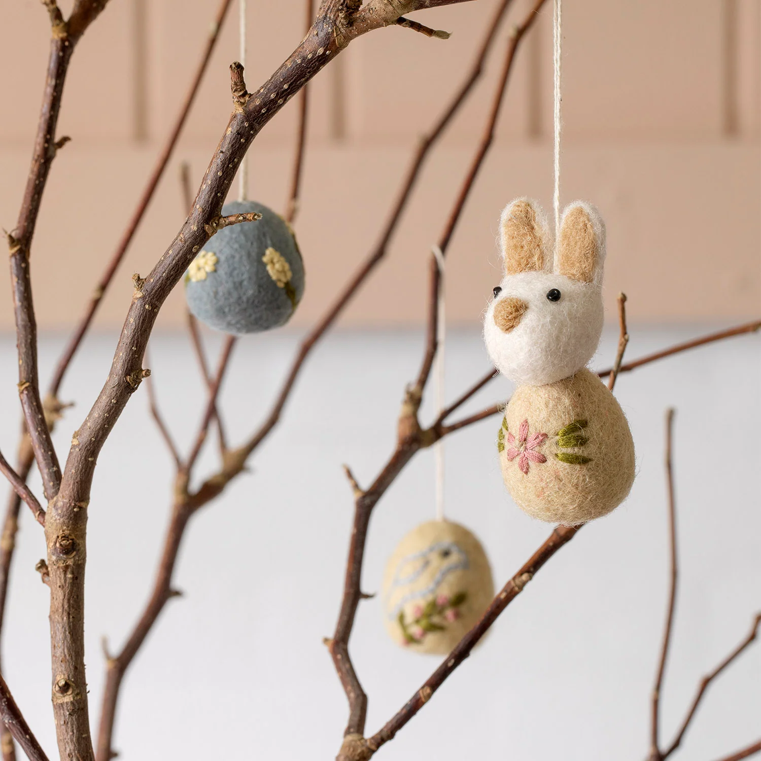 Handmade Felted Wool Bunny Decorations - Set of 2 - White - Image 3
