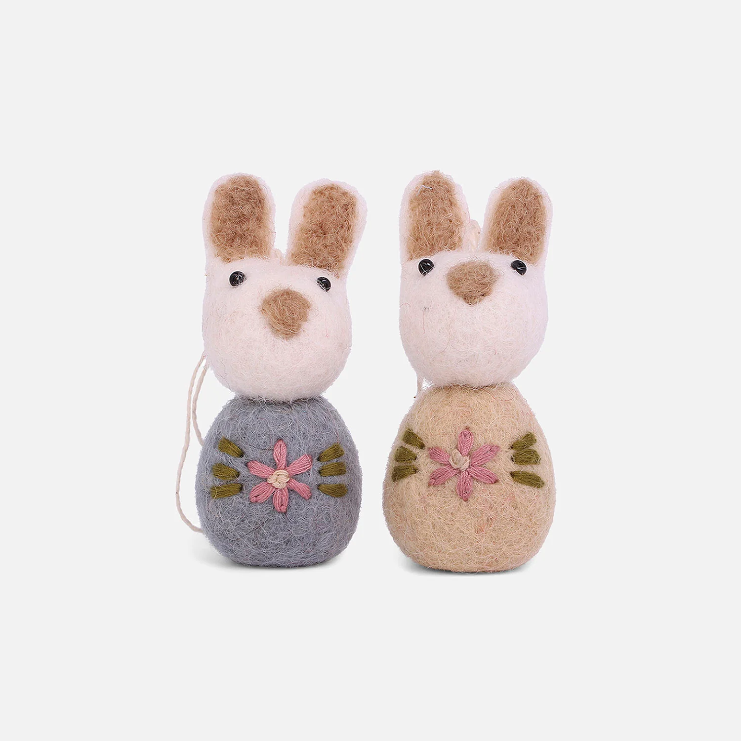 Handmade Felted Wool Bunny Decorations - Set of 2 - White - Image 4