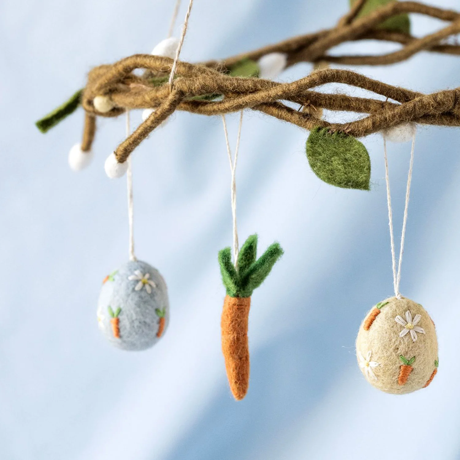 Handmade Felted Wool Carrot Decorations - Set of 5