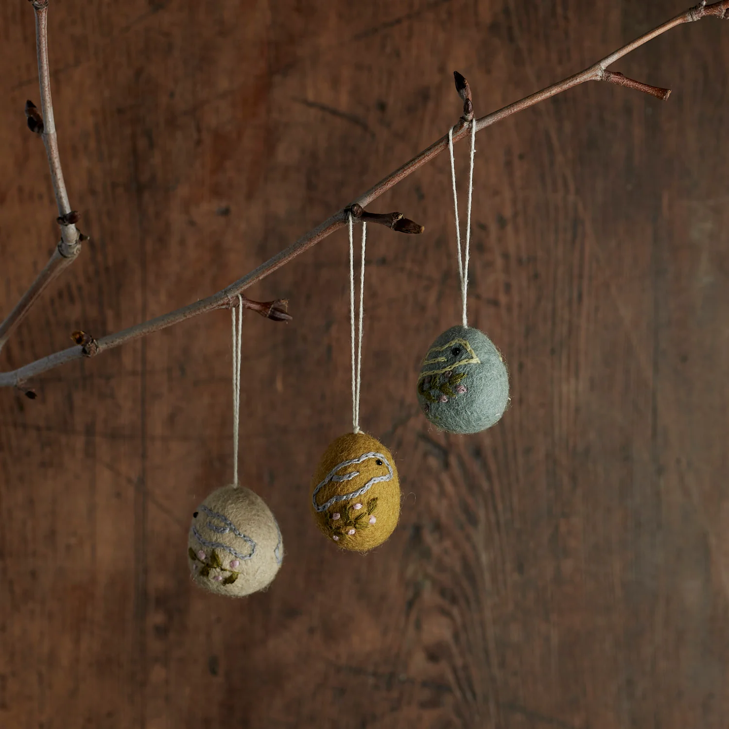 Handmade Felted Wool Egg Decorations - Set of 3 - Birds