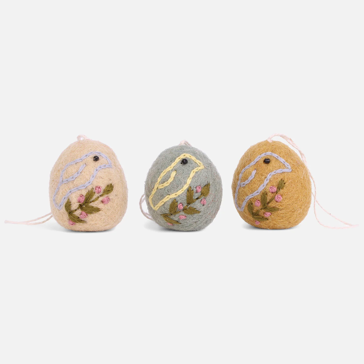 Handmade Felted Wool Egg Decorations - Set of 3 - Birds - Image 3