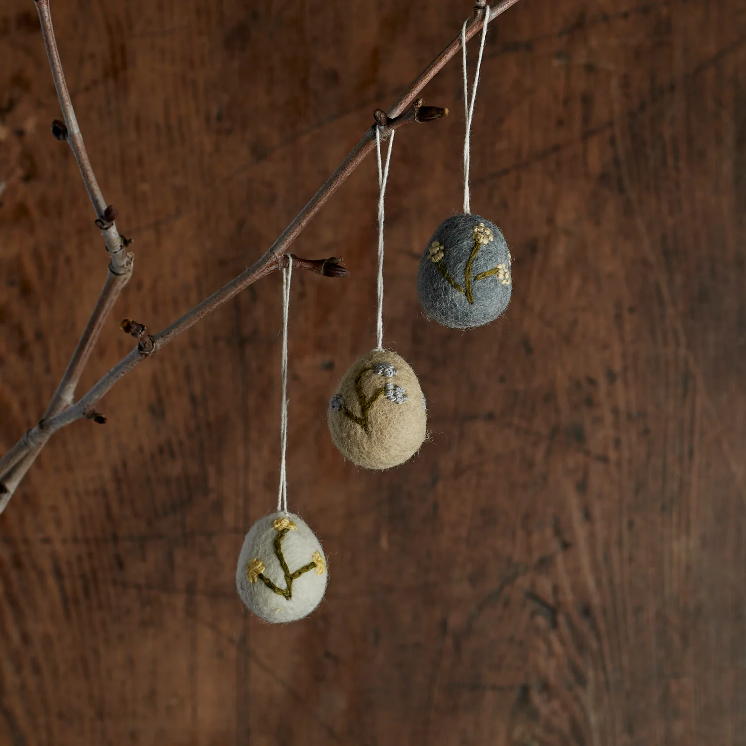 Handmade Felted Wool Egg Decorations - Set of 3 - Heather