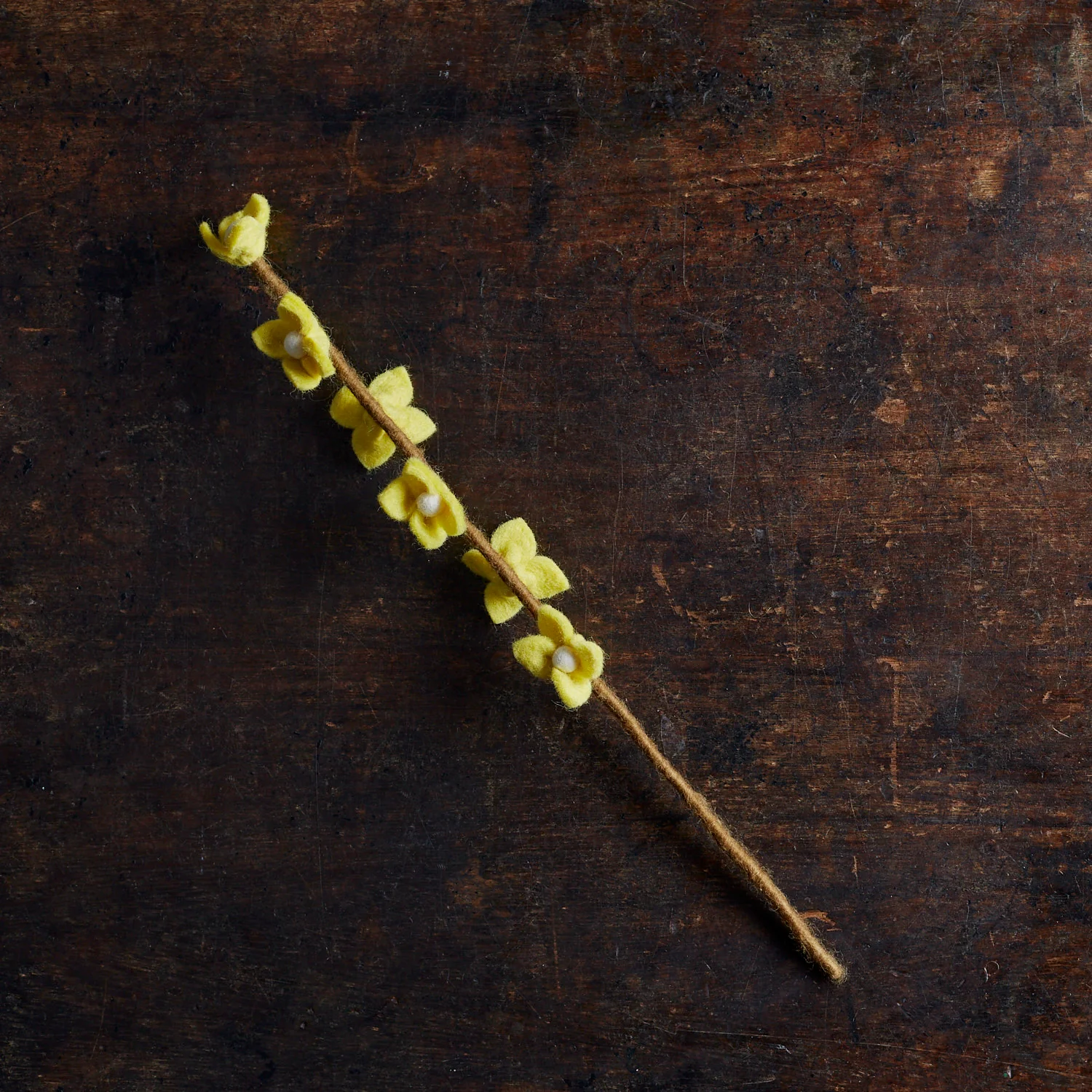Handmade Felted Wool Flowers on Stalk - Light Yellow
