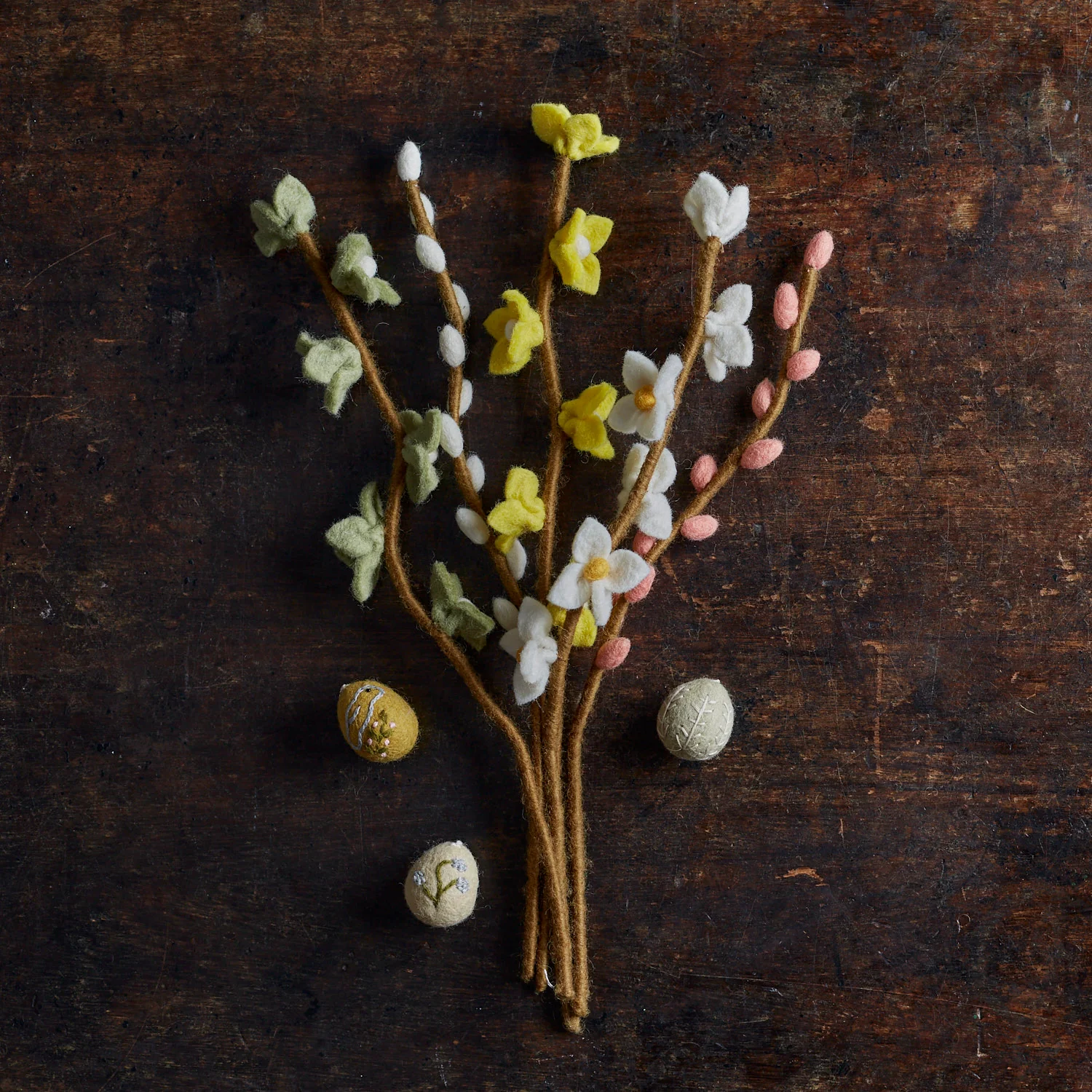 Handmade Felted Wool Flowers on Stalk - Light Yellow - Image 5