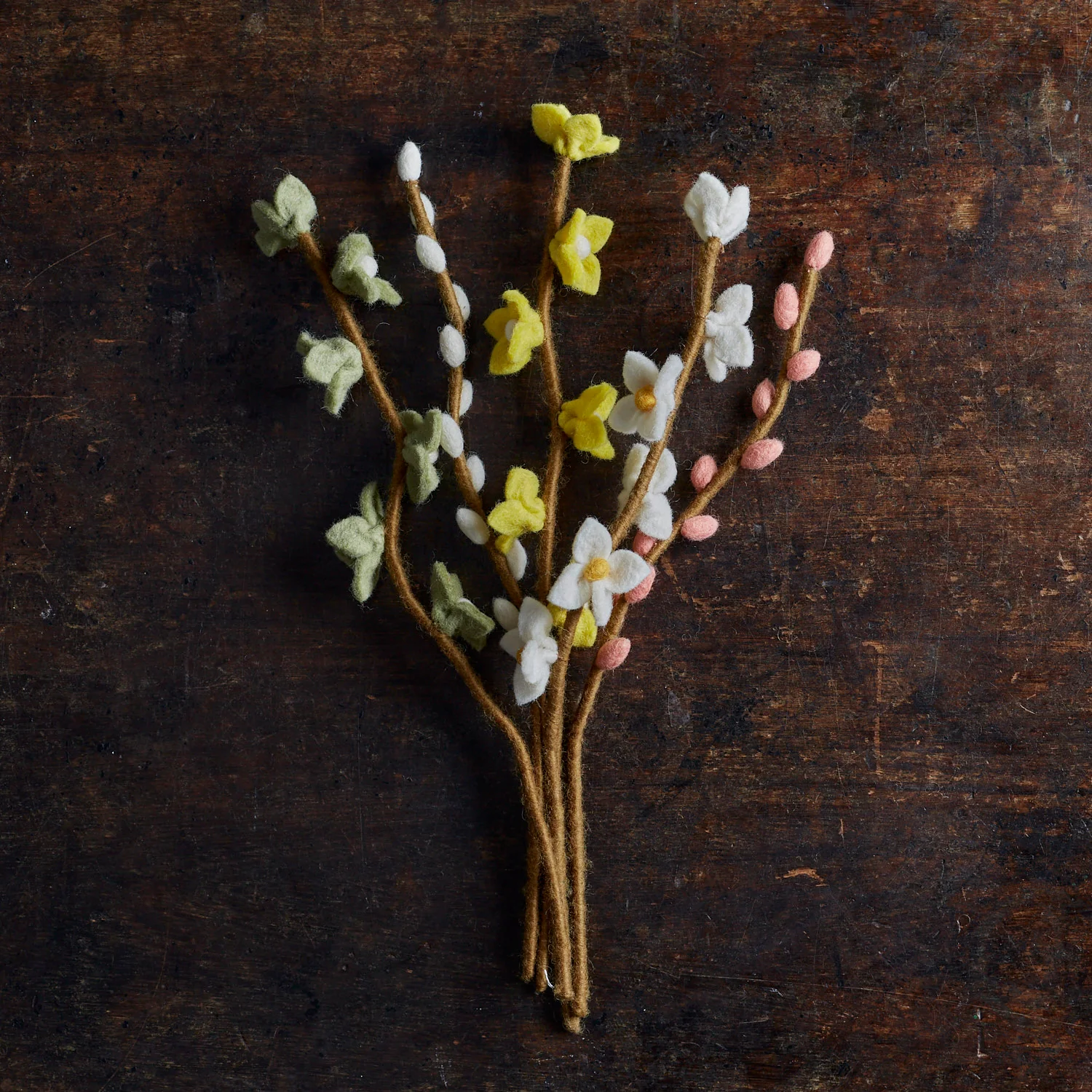 Handmade Felted Wool Flowers on Stalk - White - Image 5