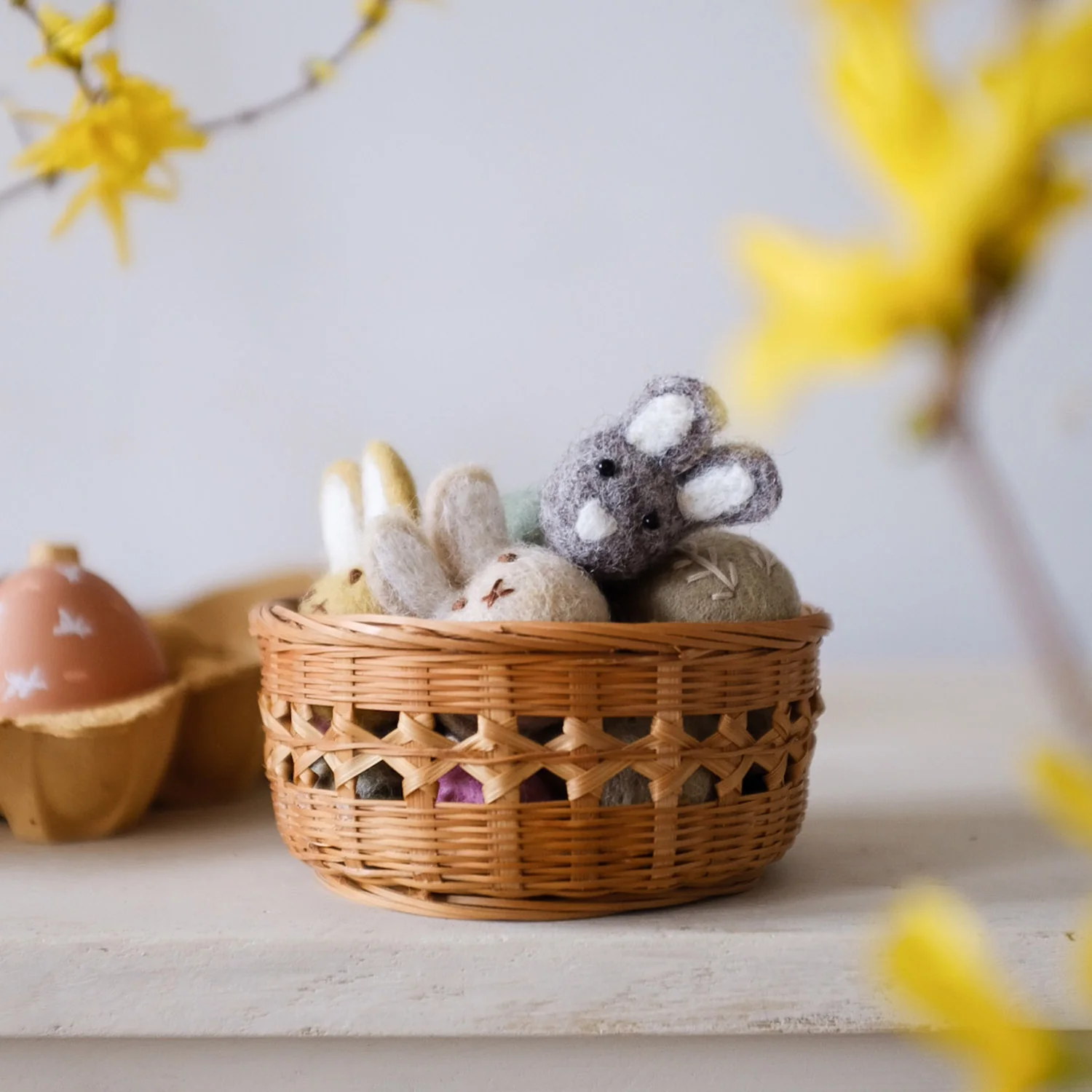 Handmade Felted Wool Mini Bunny Decorations - Set of 3 - Clay - Image 6