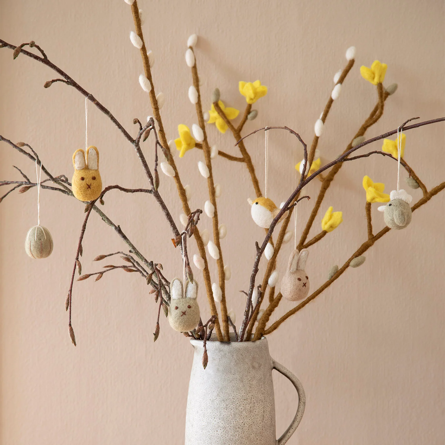 Handmade Felted Wool Willow Branch - White - Image 3