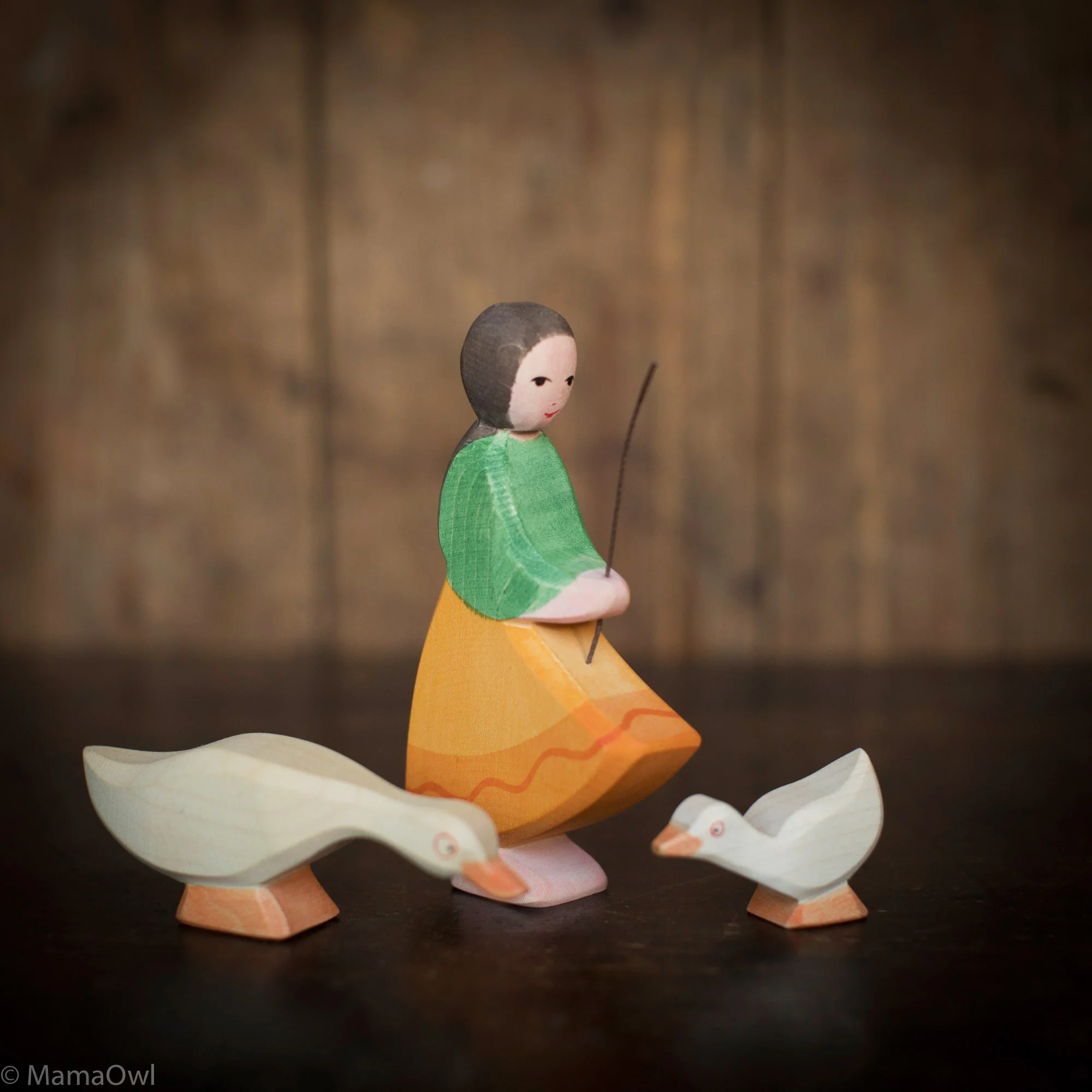Handcrafted Wooden Goose Girl - Image 2