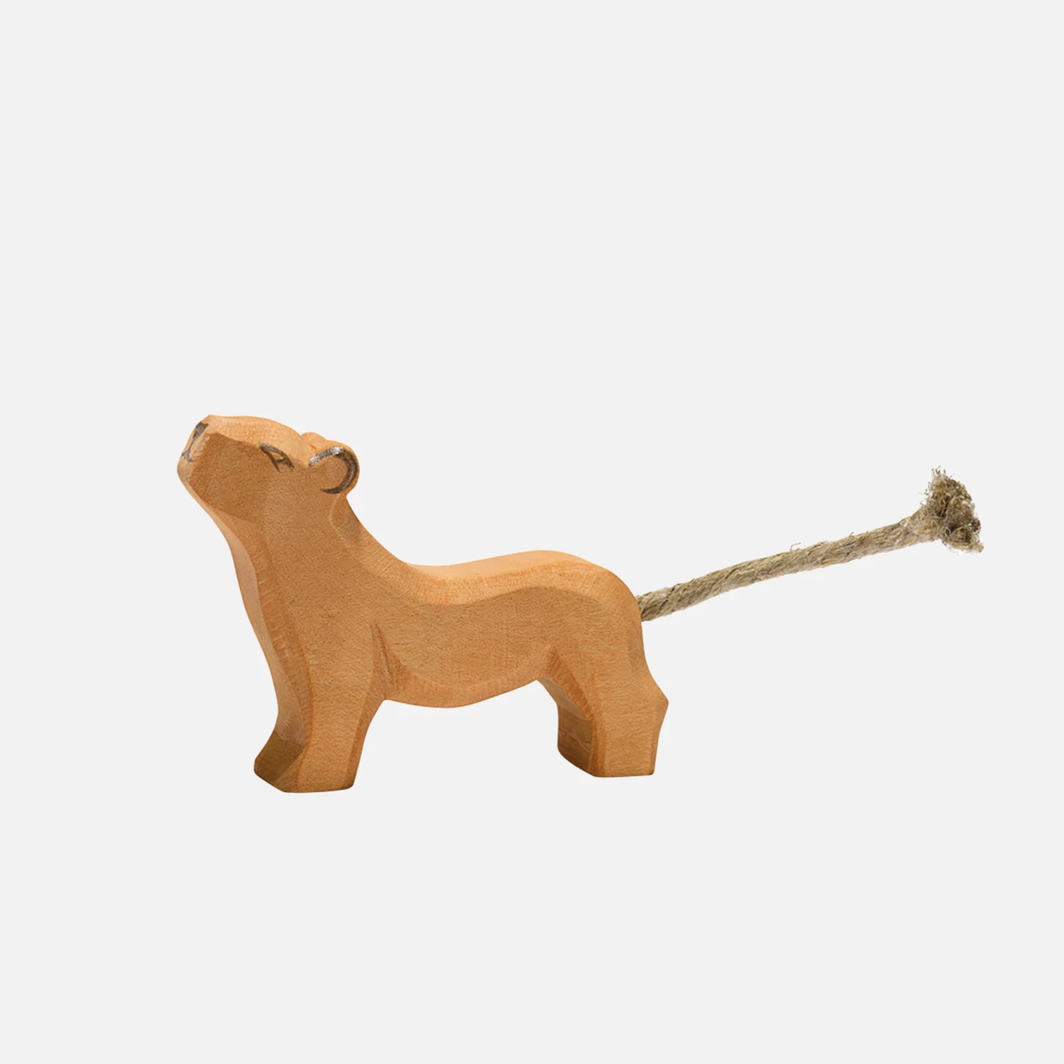 Handcrafted Wooden Lion Cub With Head High - Image 2
