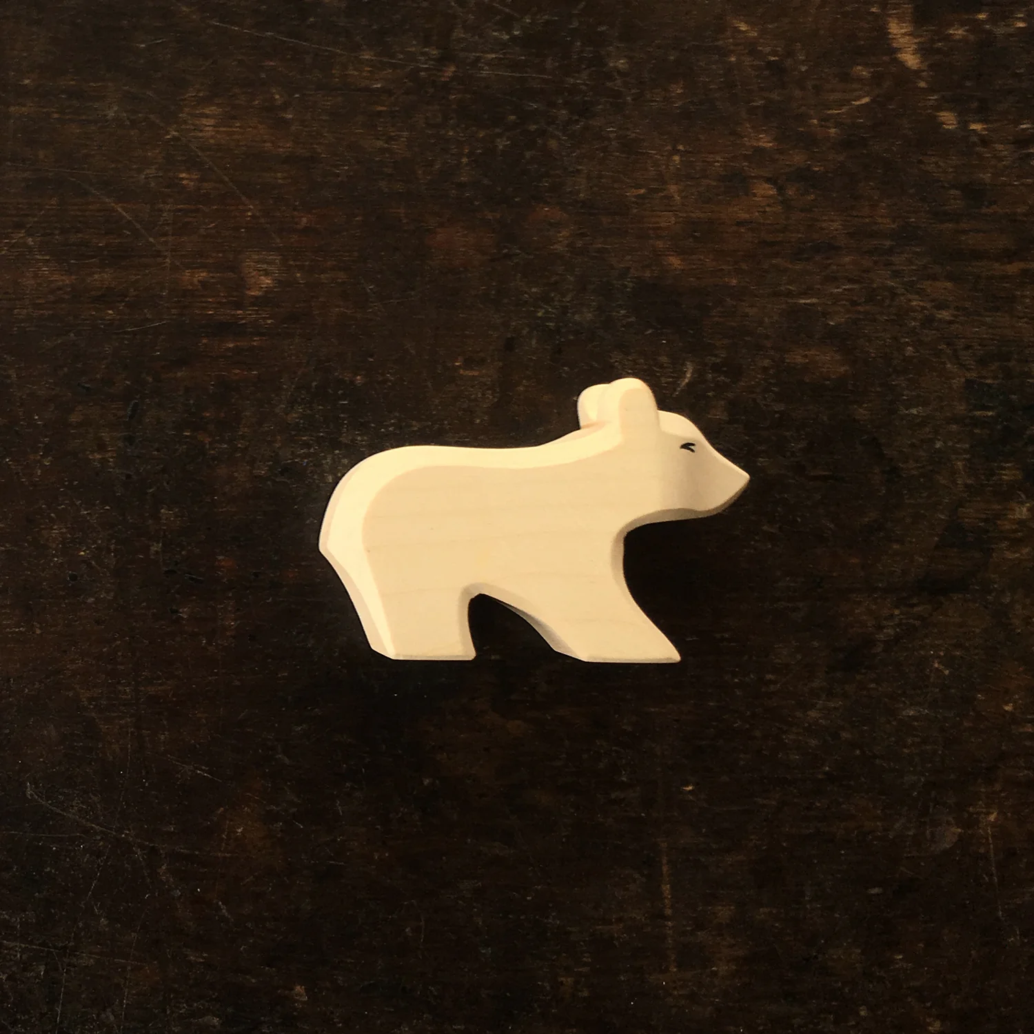 Handcrafted Wooden Polar Bear Cub Playing
