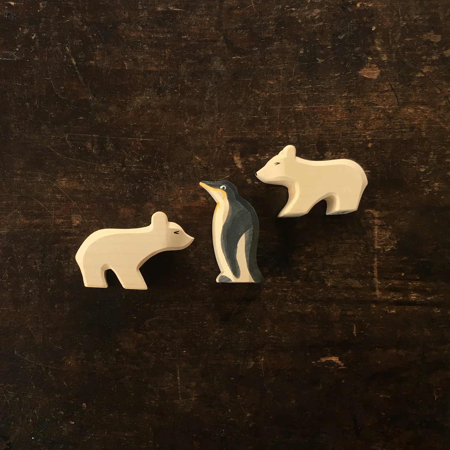 Handcrafted Wooden Polar Bear Cub Playing - Image 2