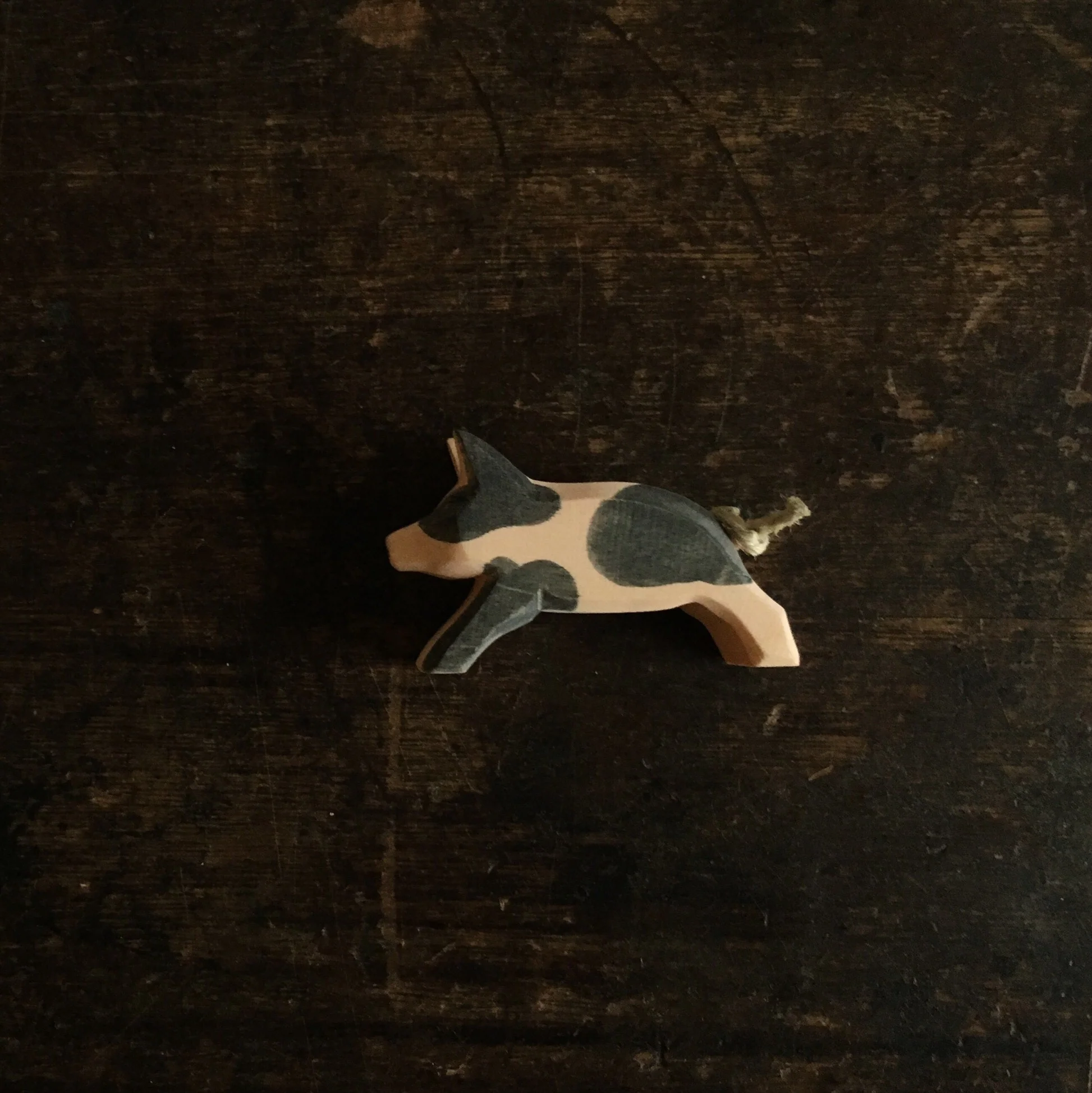 Handcrafted Wooden Running Spotted Piglet