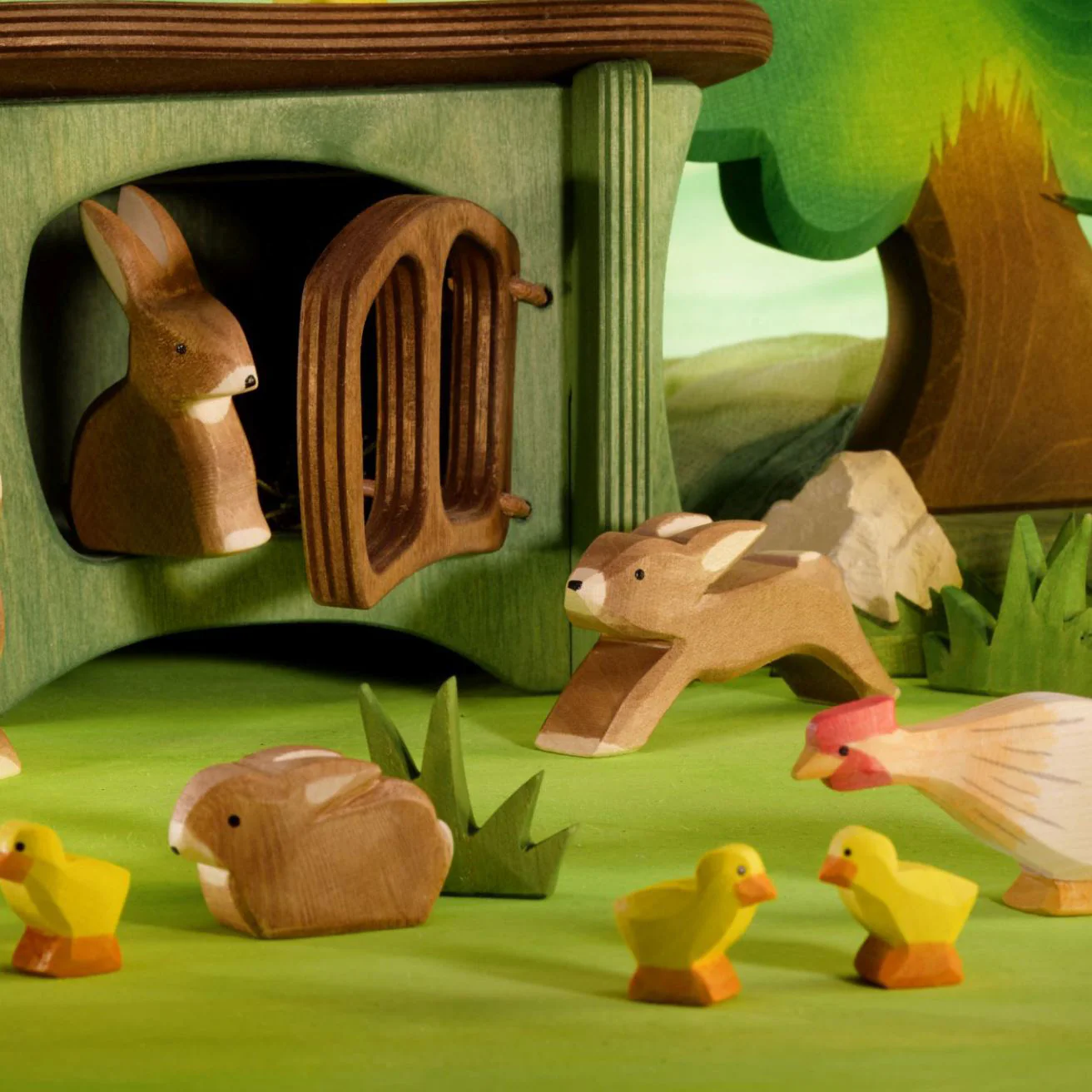 Handcrafted Wooden Sitting Brown Rabbit - Image 2