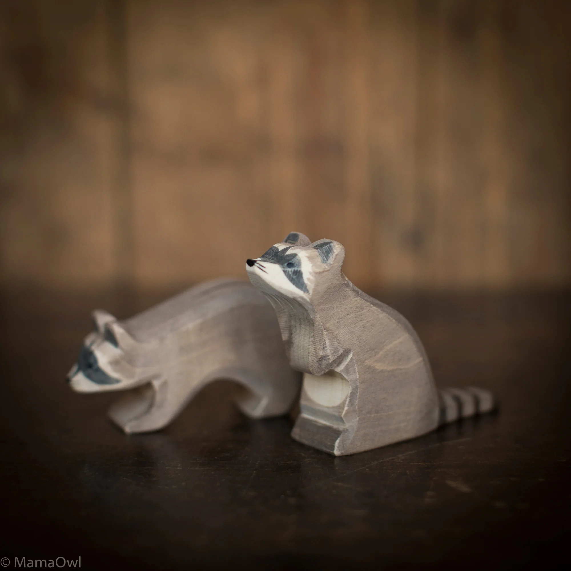 Handcrafted Wooden Sitting Raccoon - Image 2