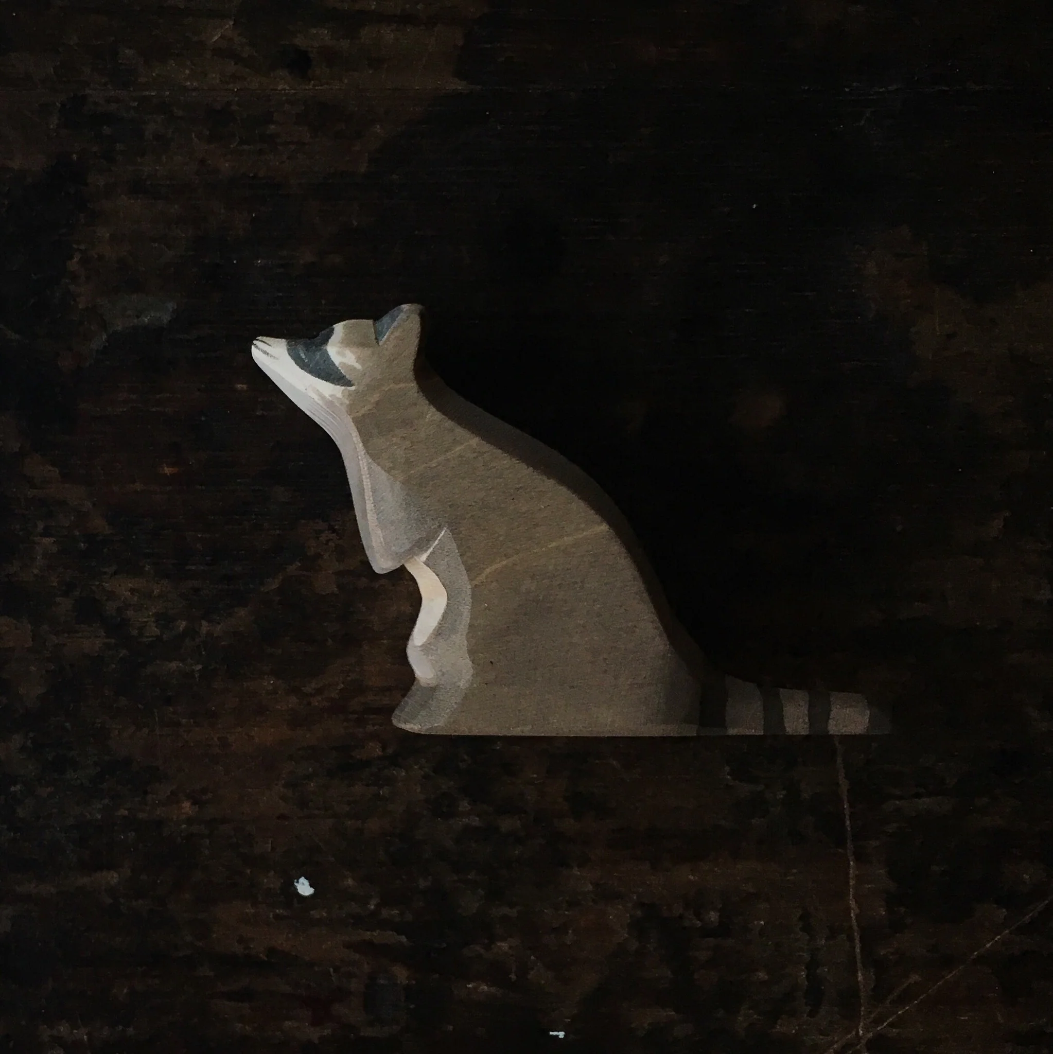 Handcrafted Wooden Sitting Raccoon - Image 4
