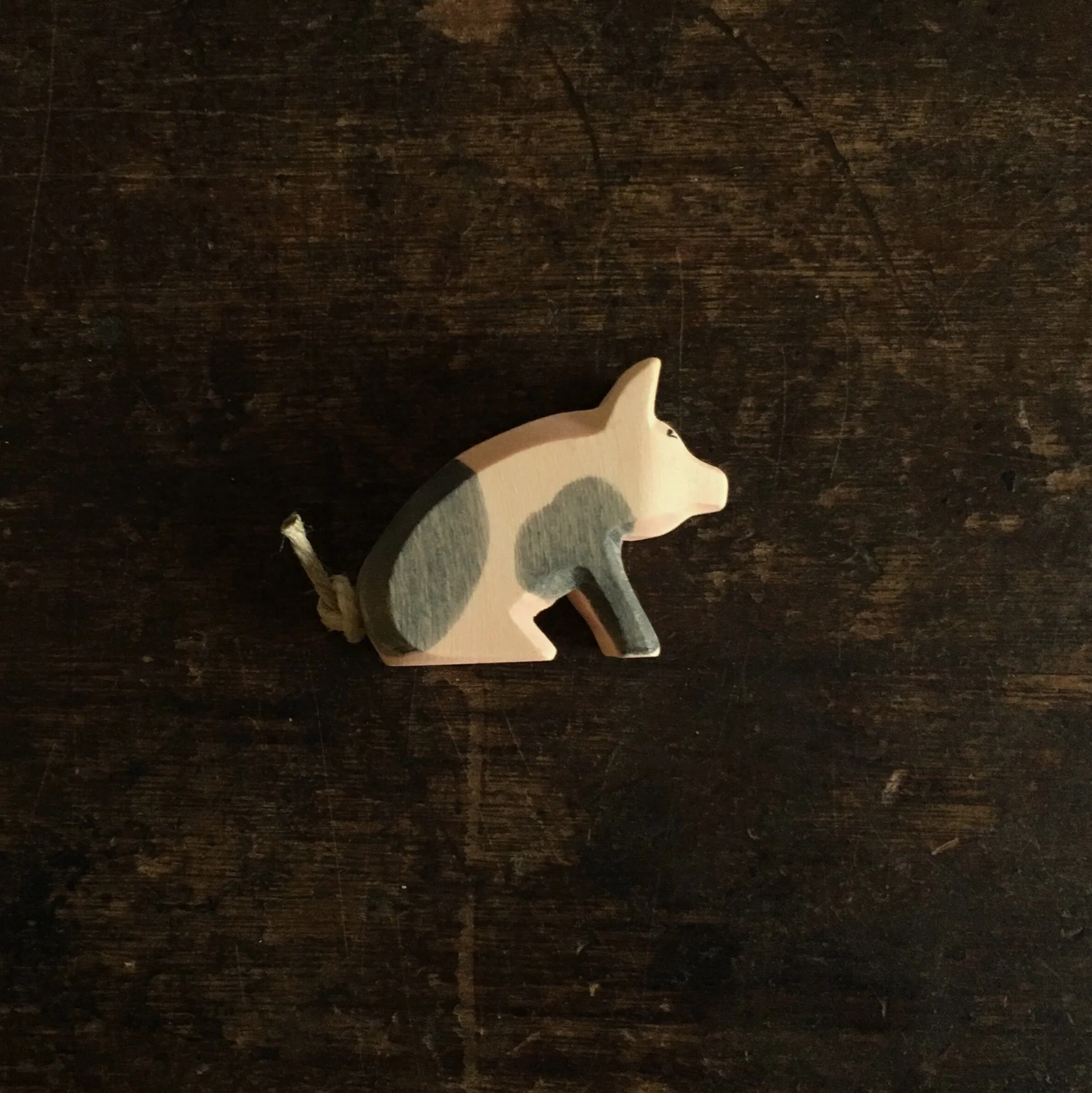 Handcrafted Wooden Sitting Spotted Piglet