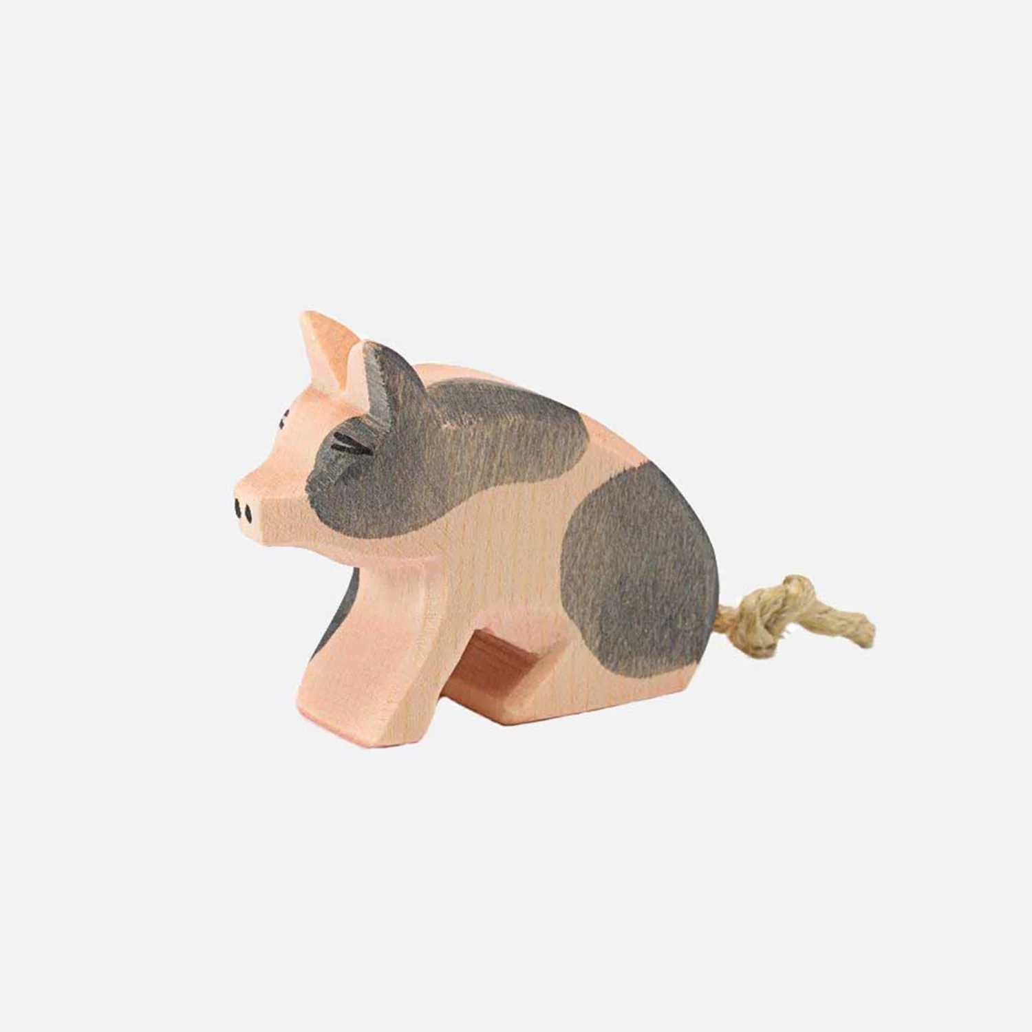 Handcrafted Wooden Sitting Spotted Piglet - Image 2