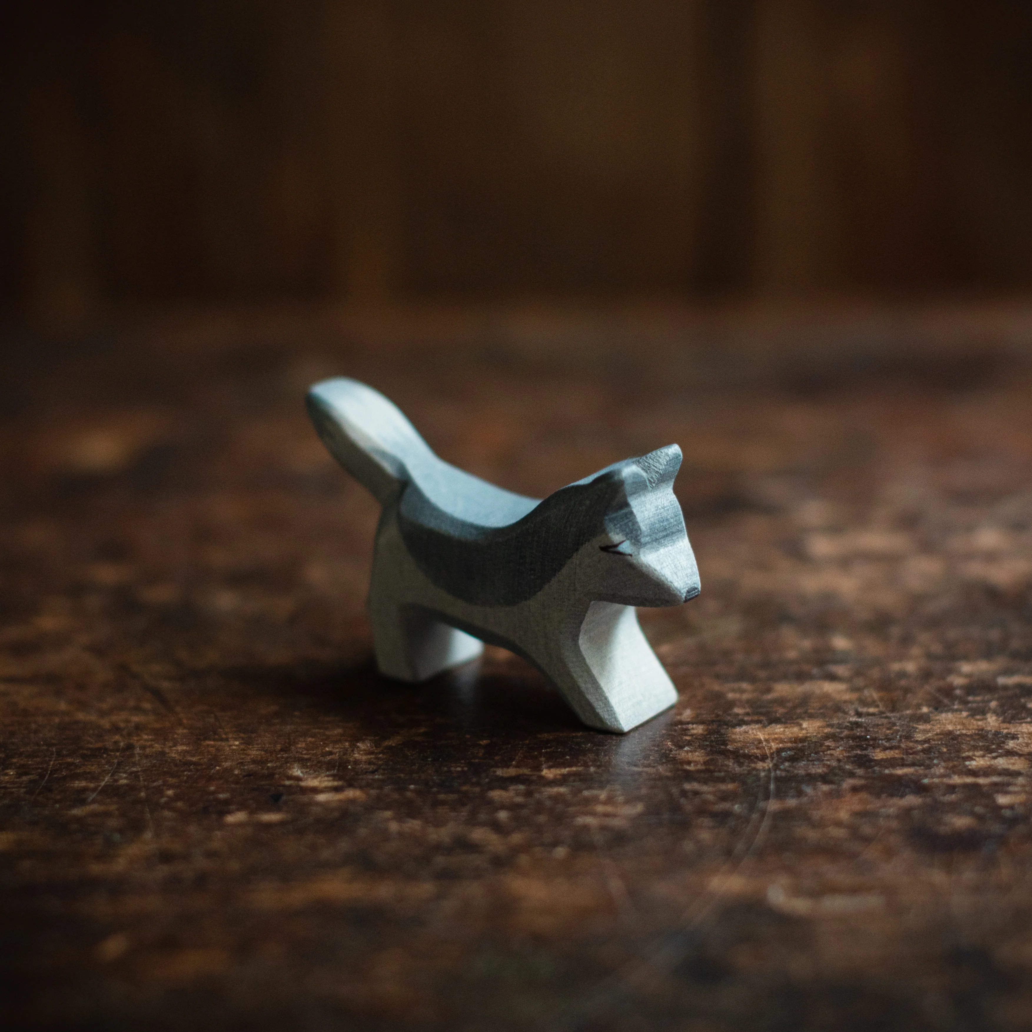 Handcrafted Wooden Baby Wolf Running