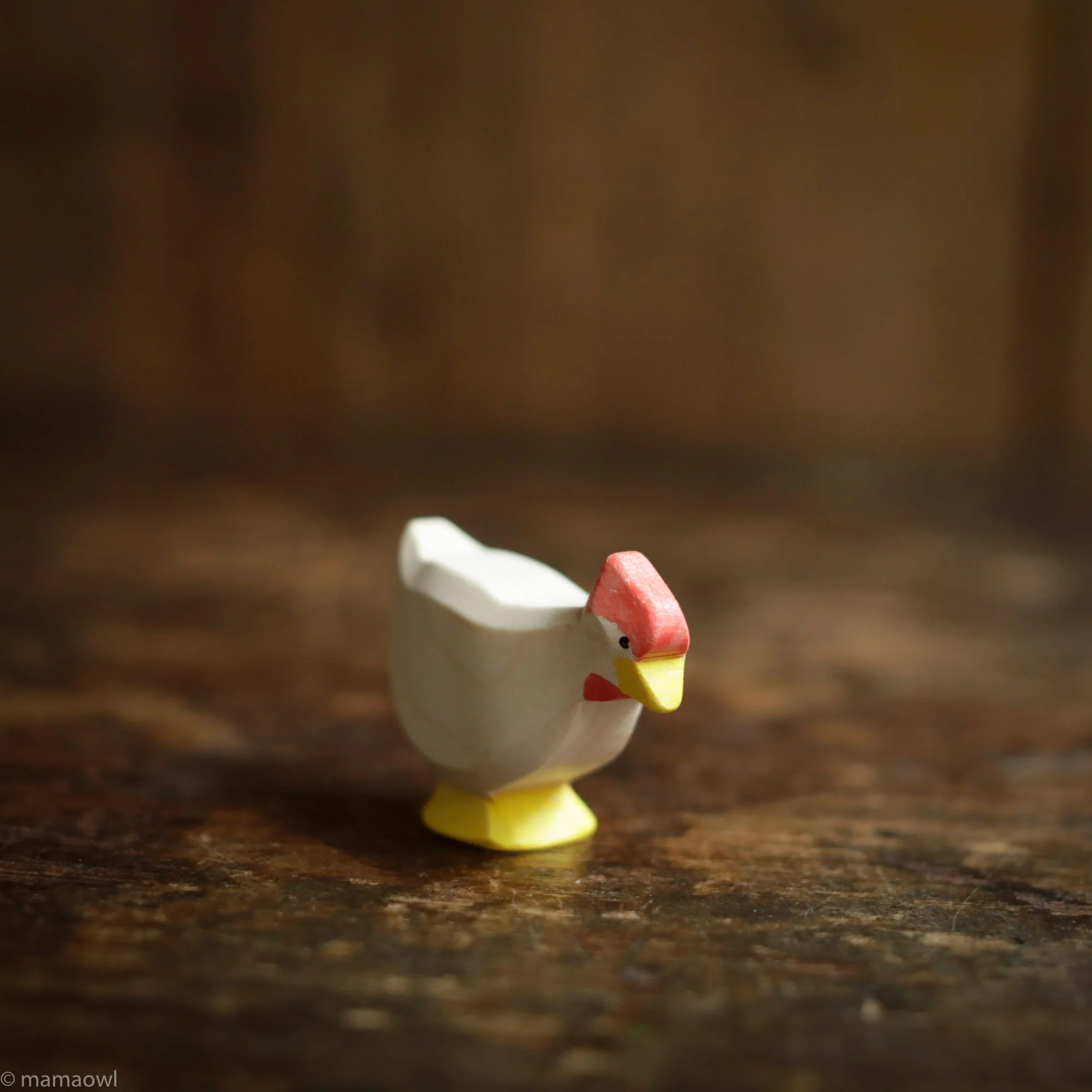 Handcrafted Wooden White Hen Standing