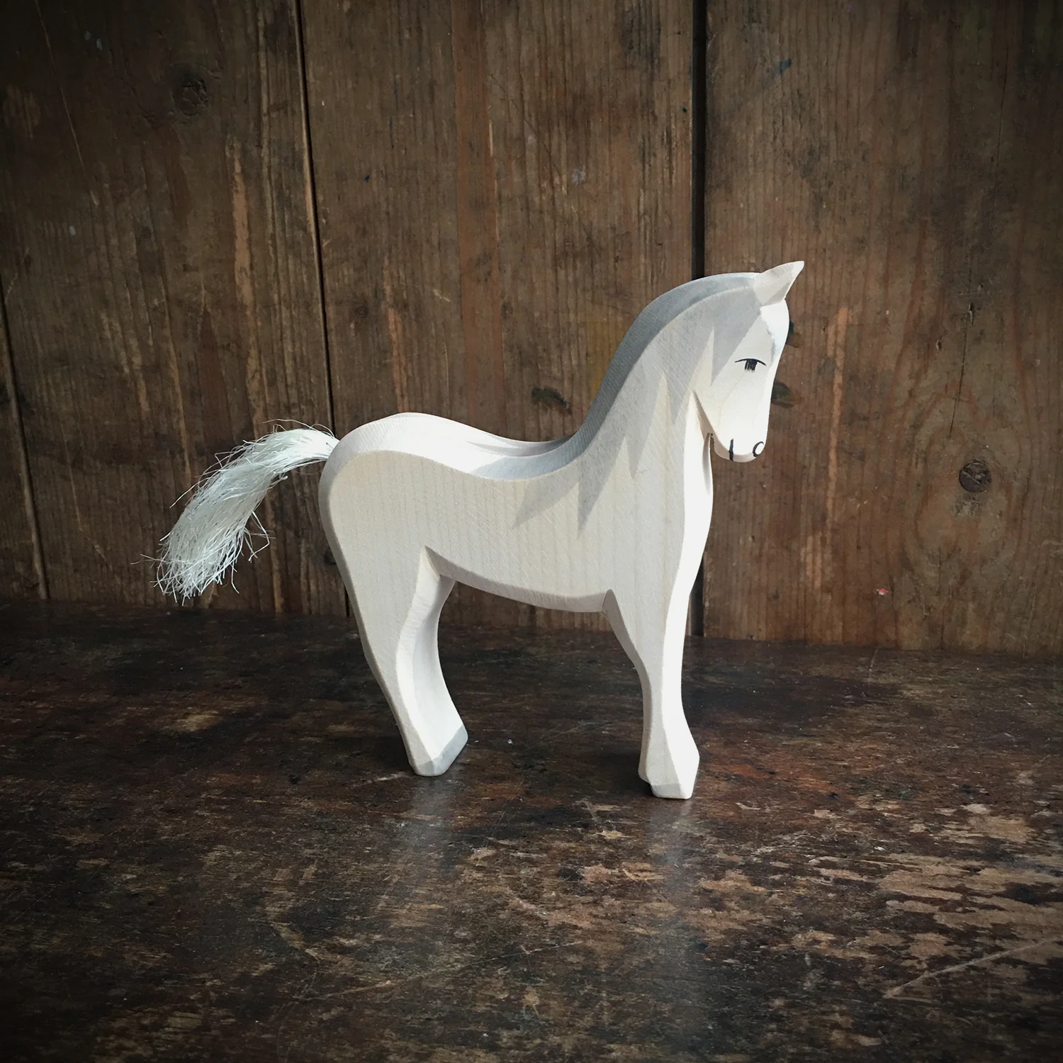 Handcrafted Wooden White Horse - Image 2
