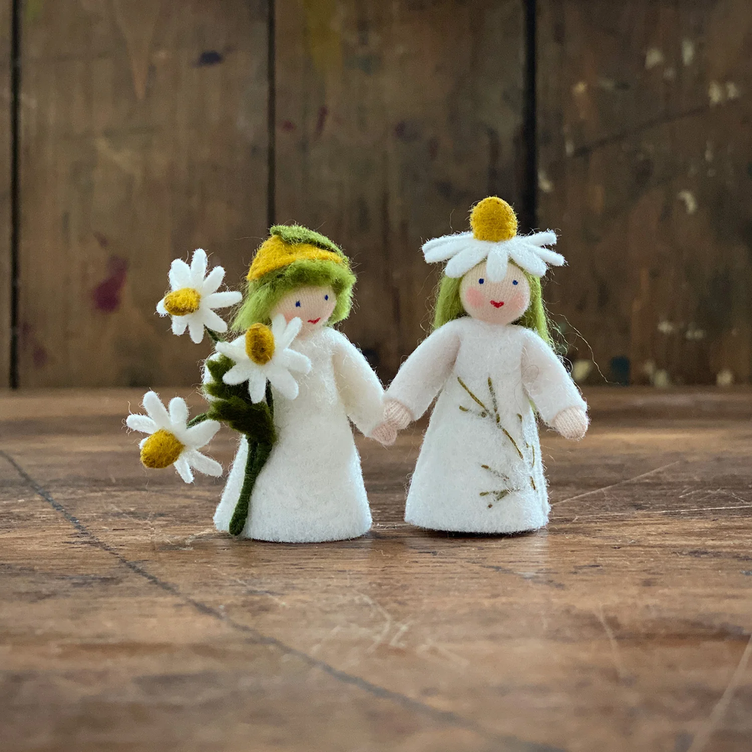 Handmade Wool Fairy Boy Holding Flower - Chamomile - White - Image 3