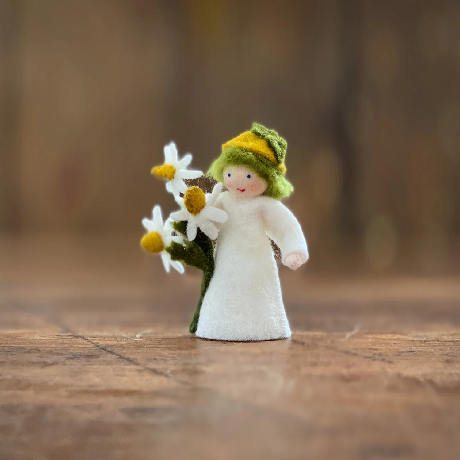 Handmade Wool Fairy Boy Holding Flower - Chamomile - White - Image 4