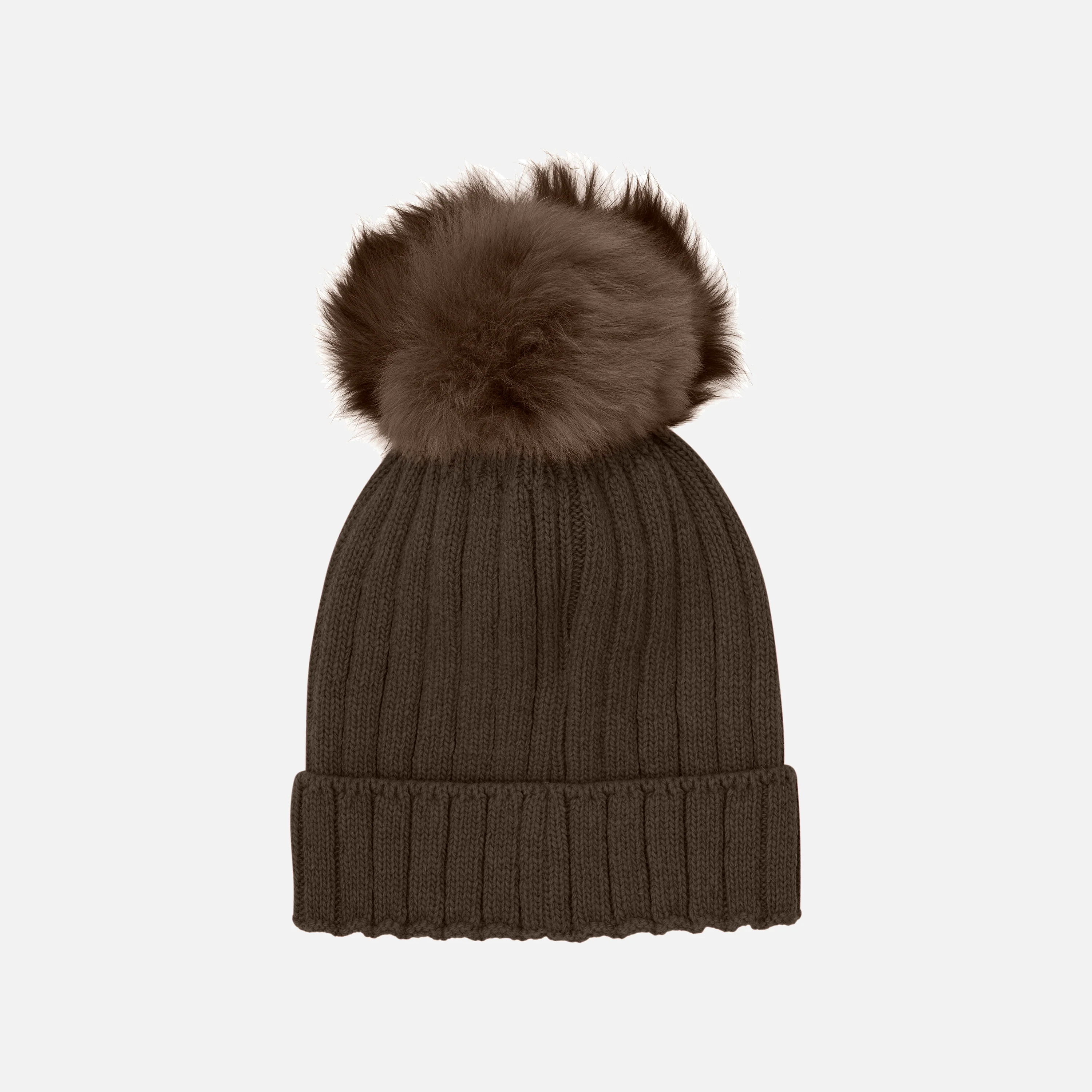Kids Merino Wool & Alpaca Pom Pom Hat - Dark Brown Melange - Image 3