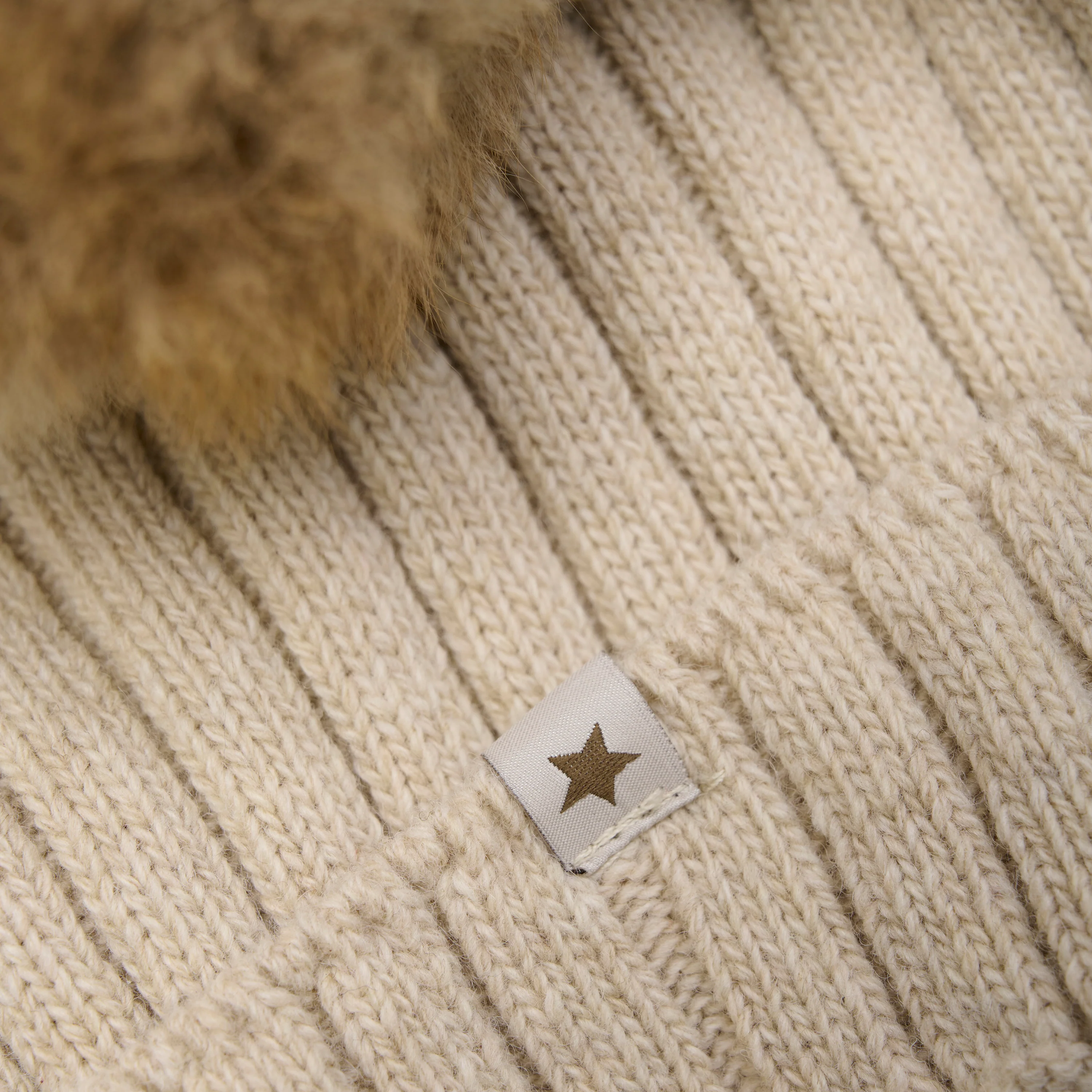 Kids Merino Wool & Alpaca Pom Pom Hat - Sand melange - Image 4