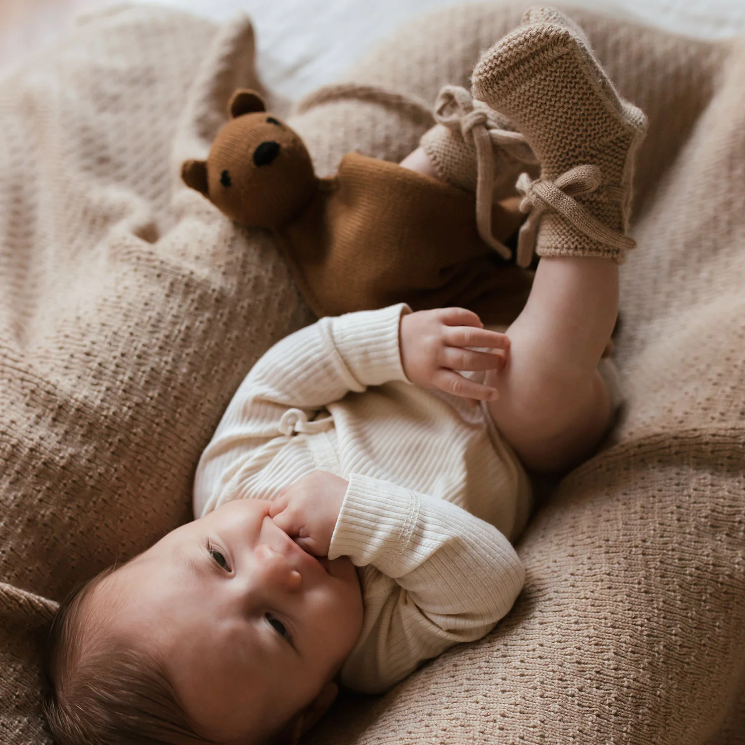 Baby Merino Wool Booties - Sand - Image 2