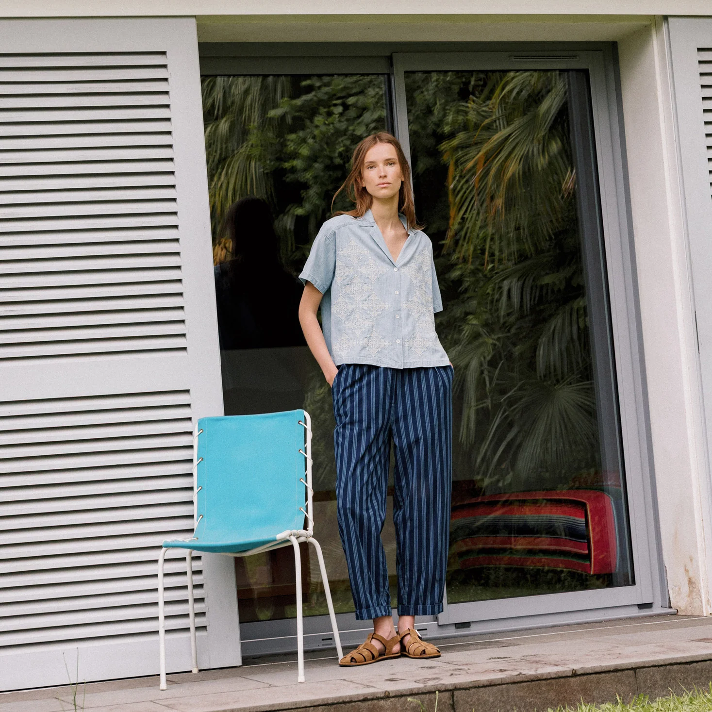 Women's Cotton/Hemp Baggy Trousers - Indigo Stripe - Image 3