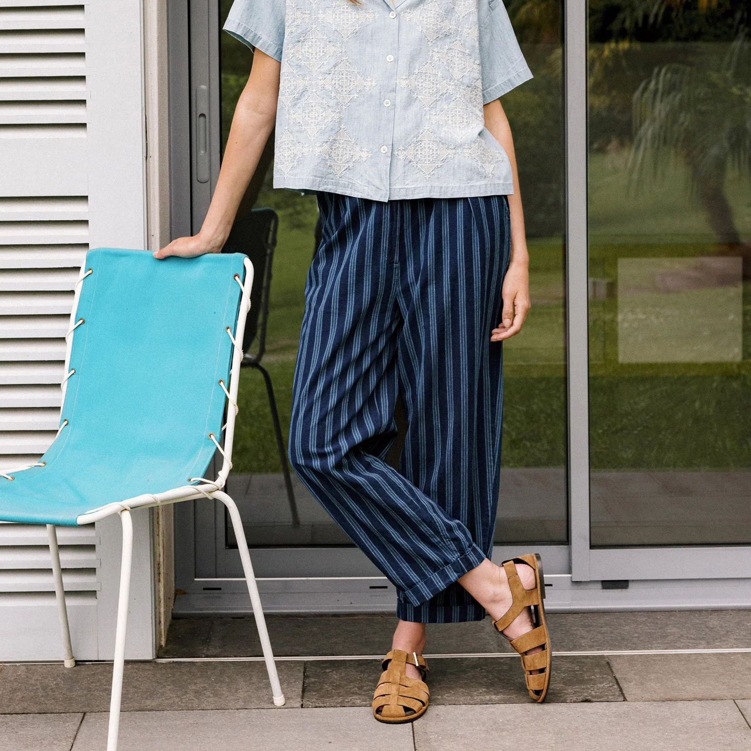Women's Cotton/Hemp Baggy Trousers - Indigo Stripe - Image 4
