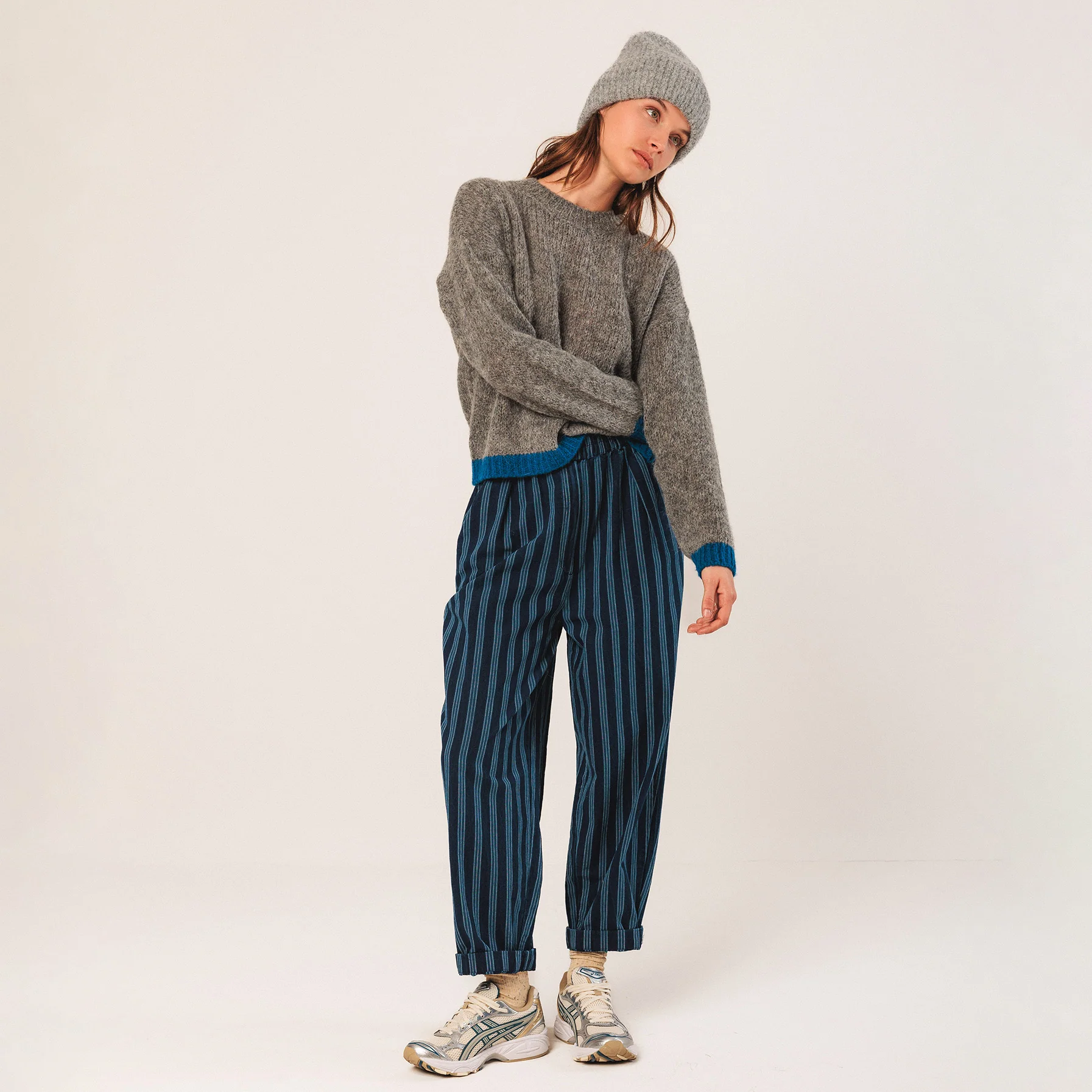 Women's Cotton/Hemp Baggy Trousers - Indigo Stripe - Image 5