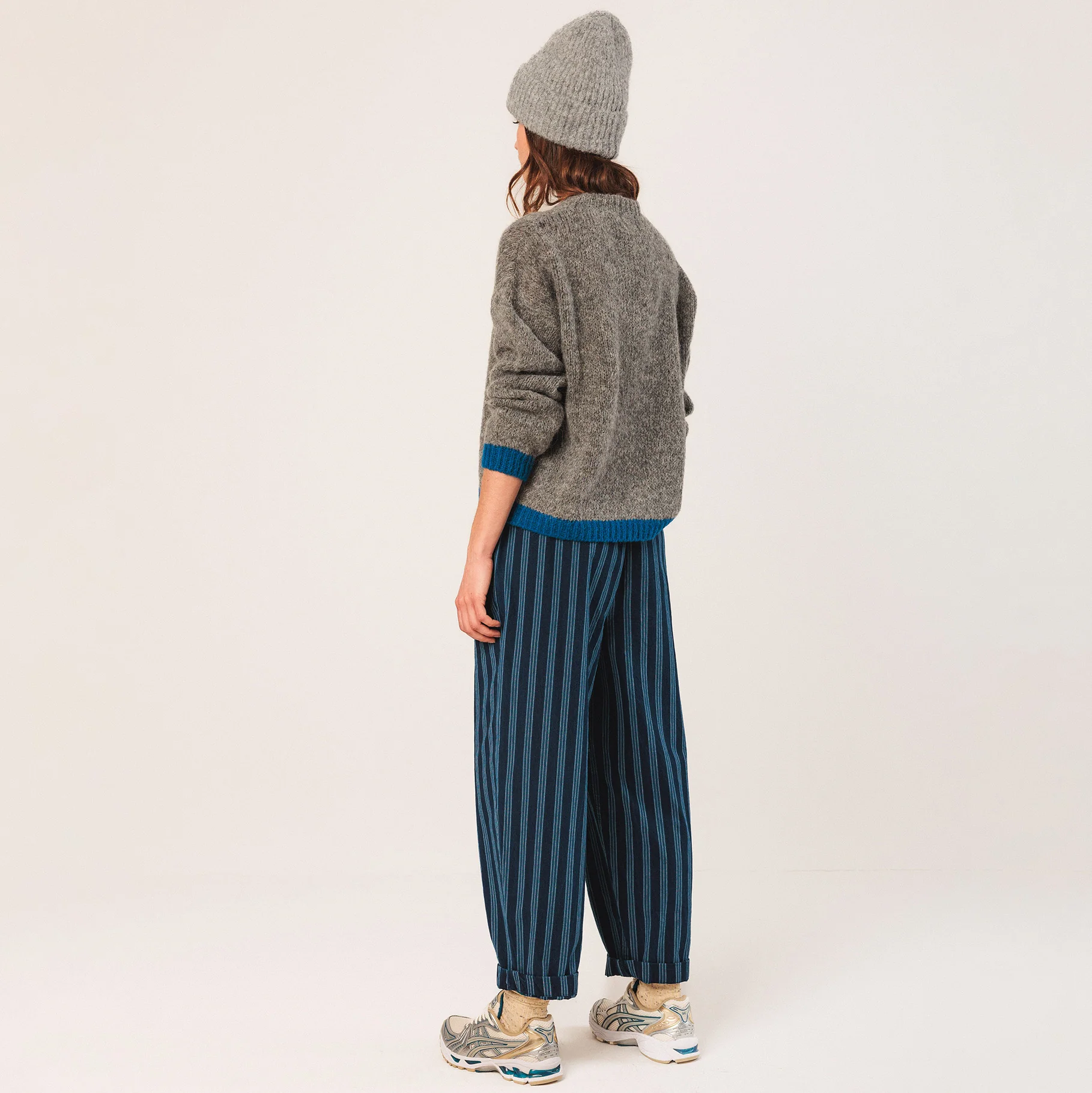 Women's Cotton/Hemp Baggy Trousers - Indigo Stripe - Image 6