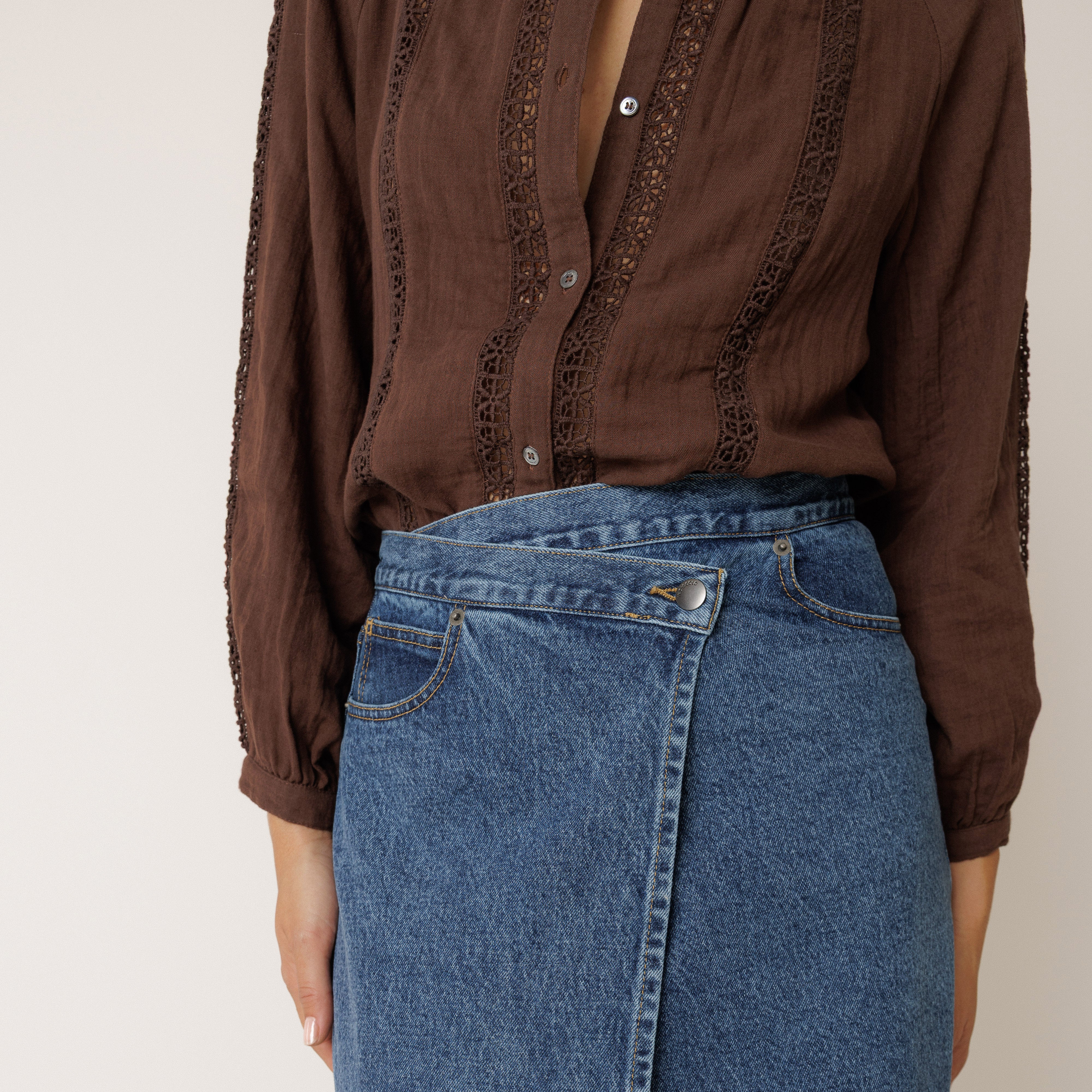 Women's Cotton Muslin Blouse - Chocolate - Image 5