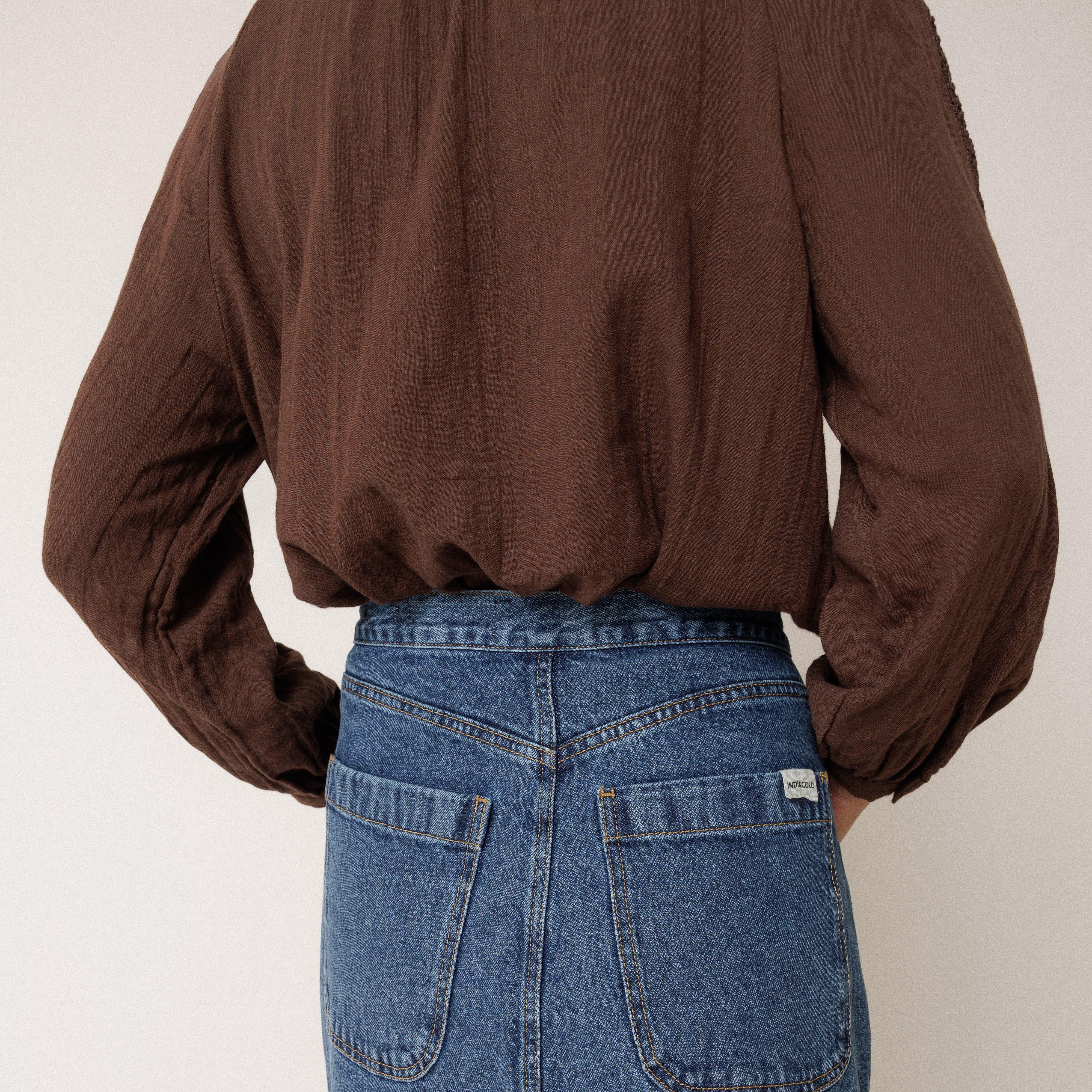 Women's Cotton Muslin Blouse - Chocolate - Image 6