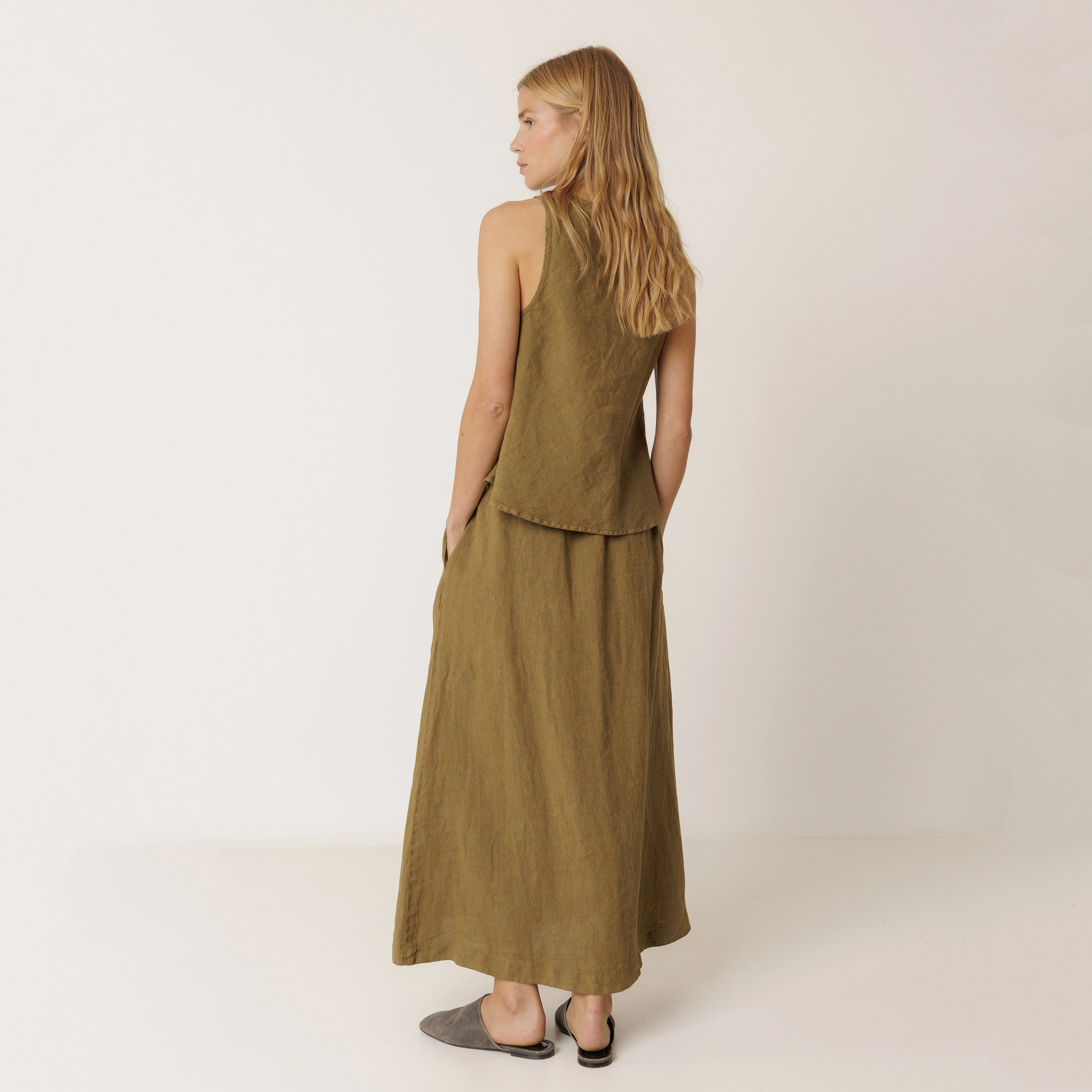 Women's Linen Sleeveless Top - Khaki - Image 3