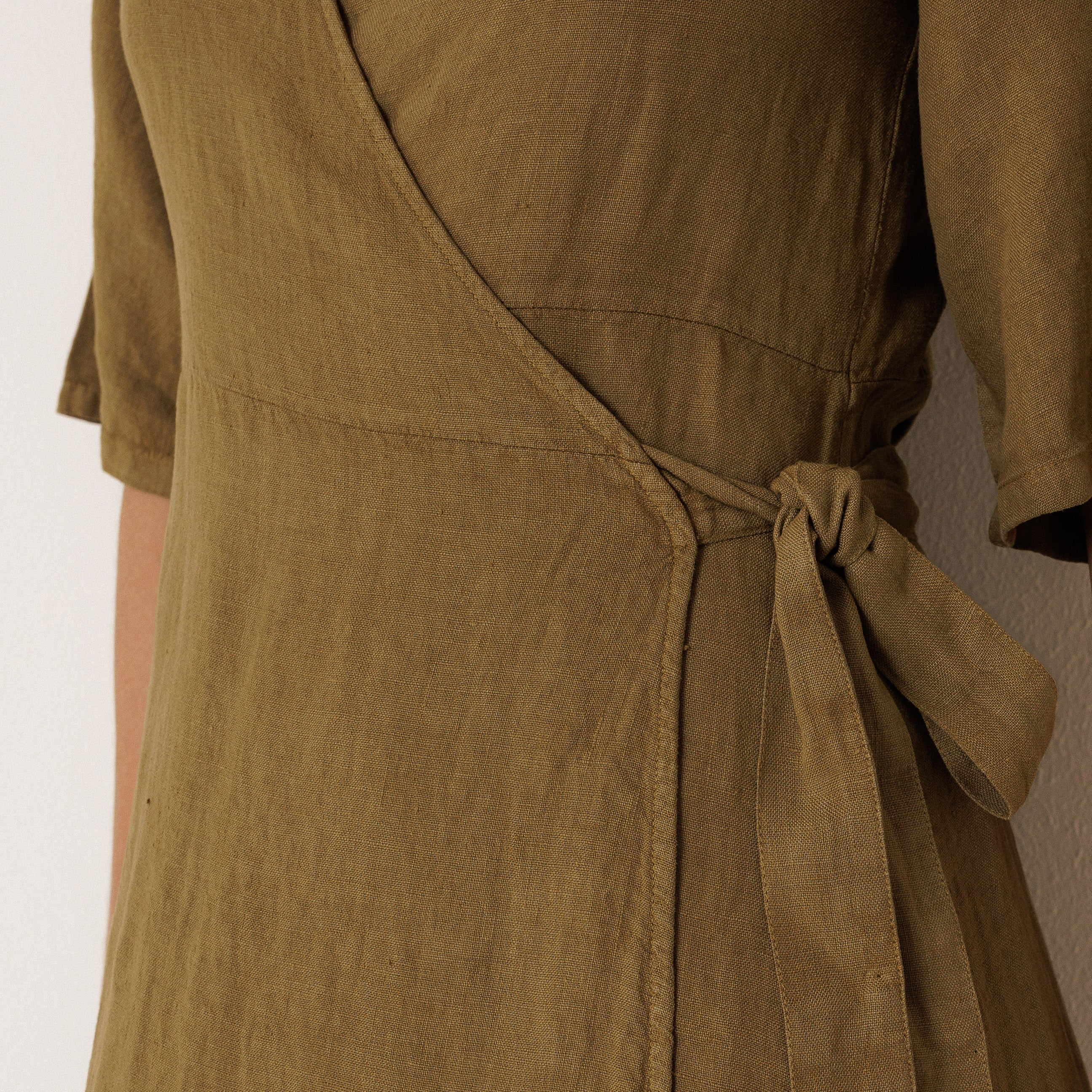 Women's Linen Wrap Dress - Khaki - Image 4