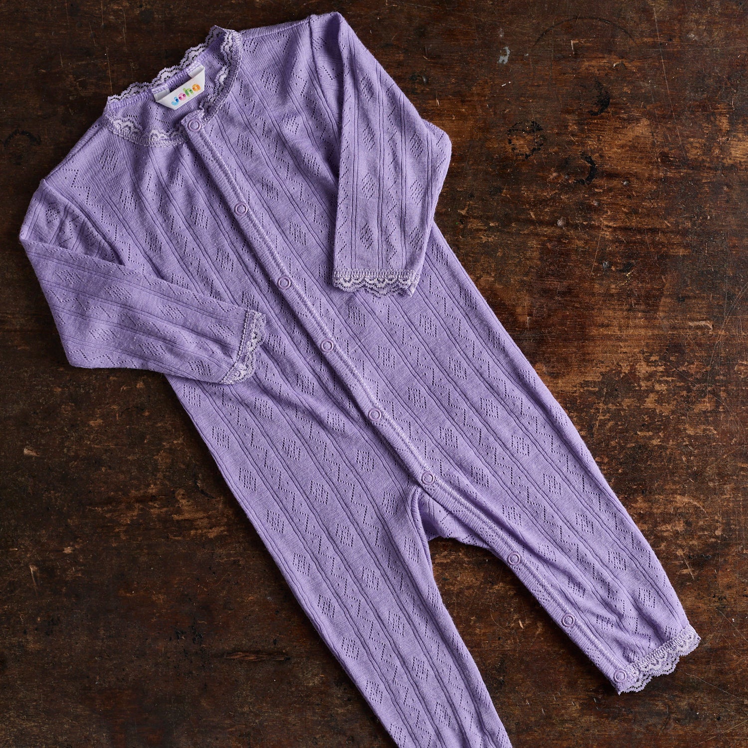 Baby & Kids Merino Wool/Silk Lace Romper - Lilac - Image 2