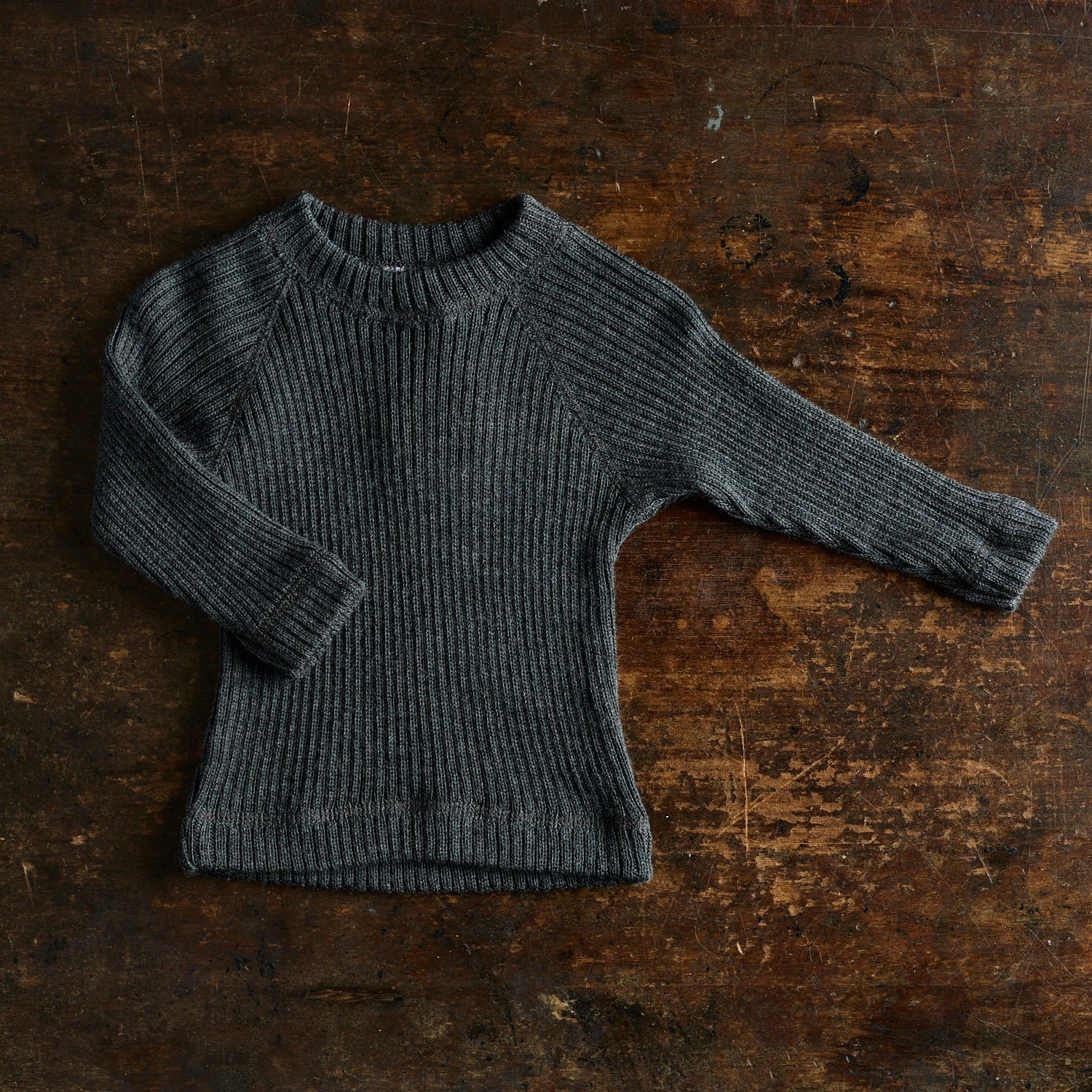 Baby & Kids Merino Wool Heavy Rib Sweater - Charcoal - Image 2