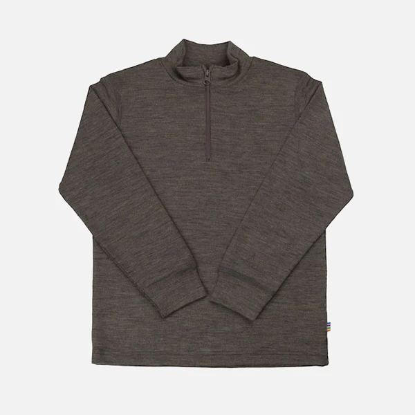 Kids Merino Wool/Silk Half Zip Top - Ash