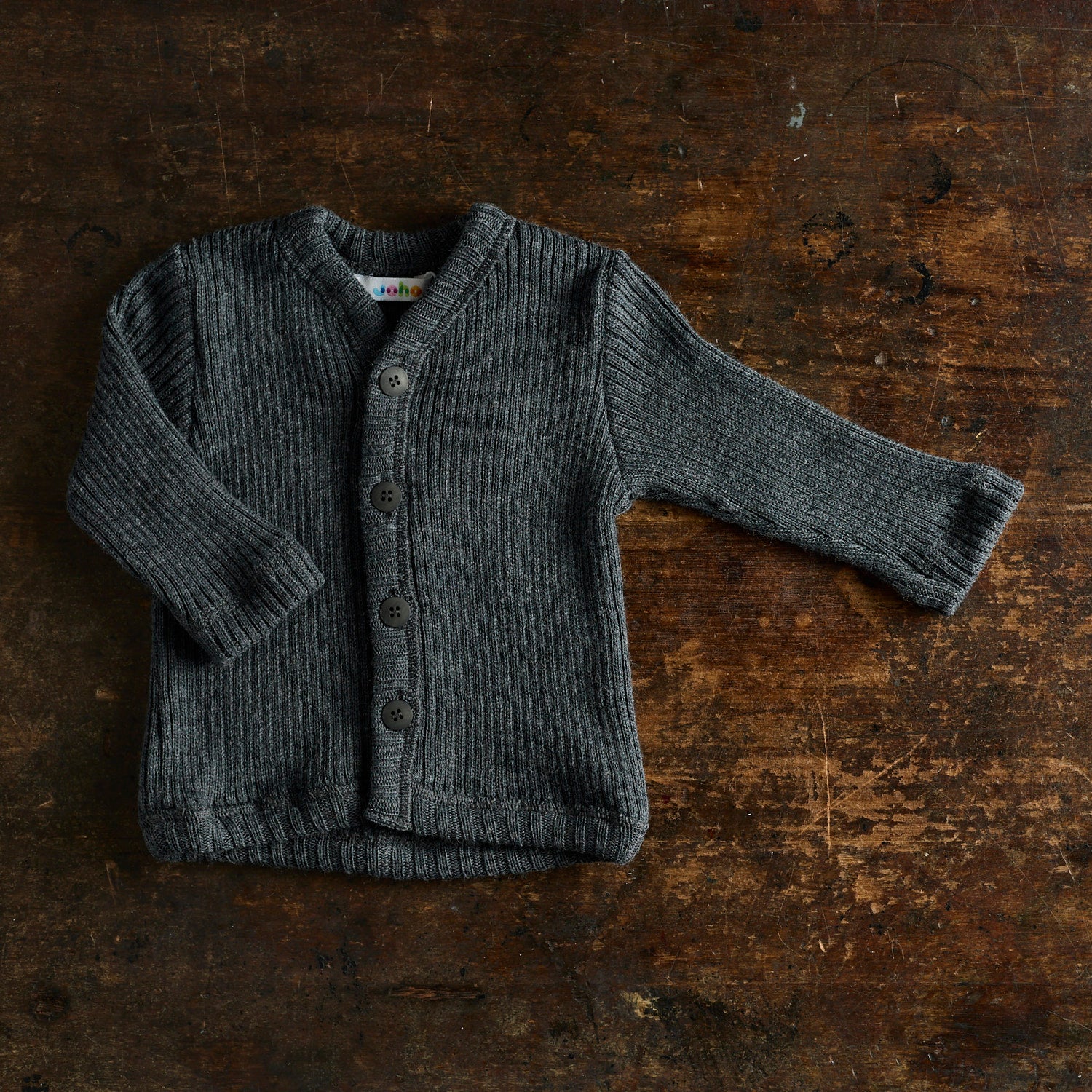 Baby & Kids Merino Wool Heavy Rib Cardigan - Charcoal - Image 3