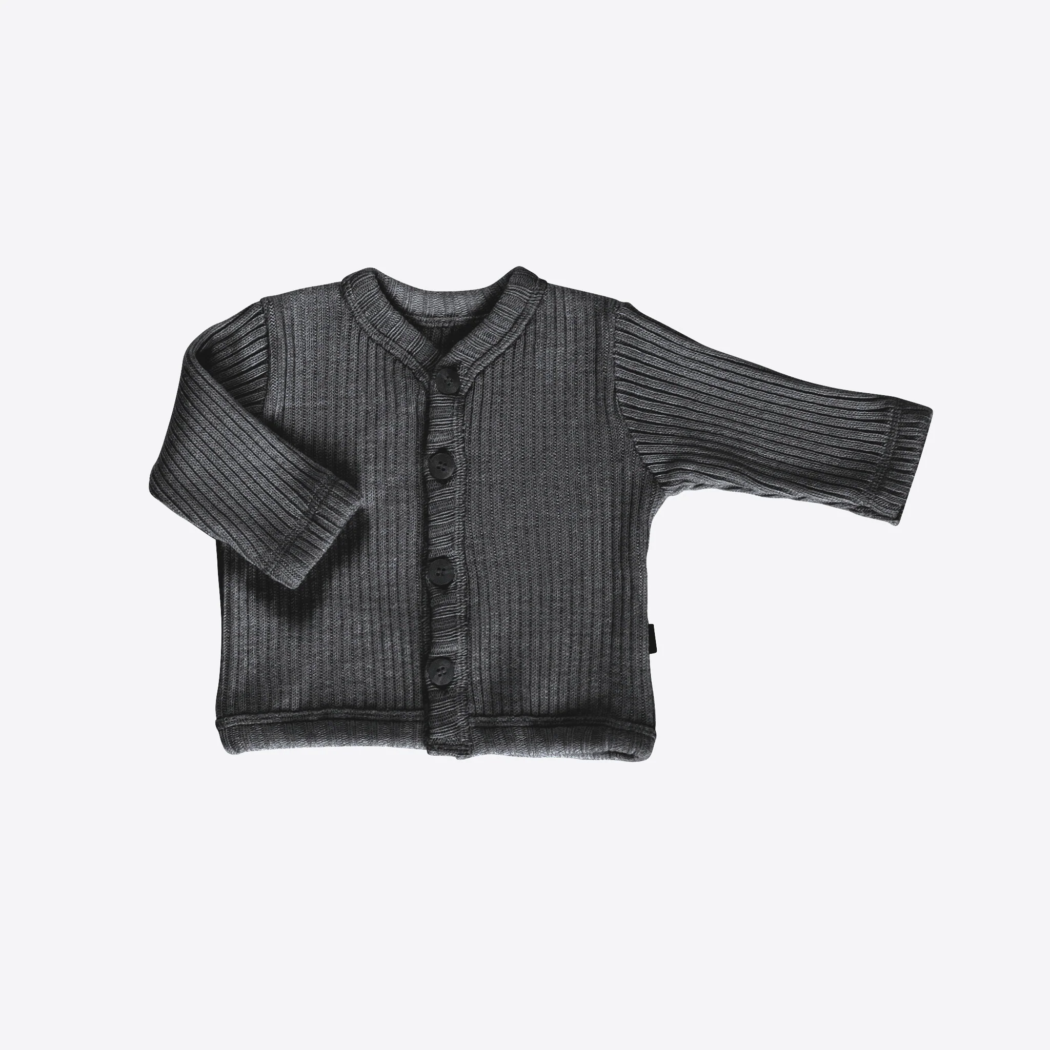 Baby & Kids Merino Wool Heavy Rib Cardigan - Charcoal - Image 4