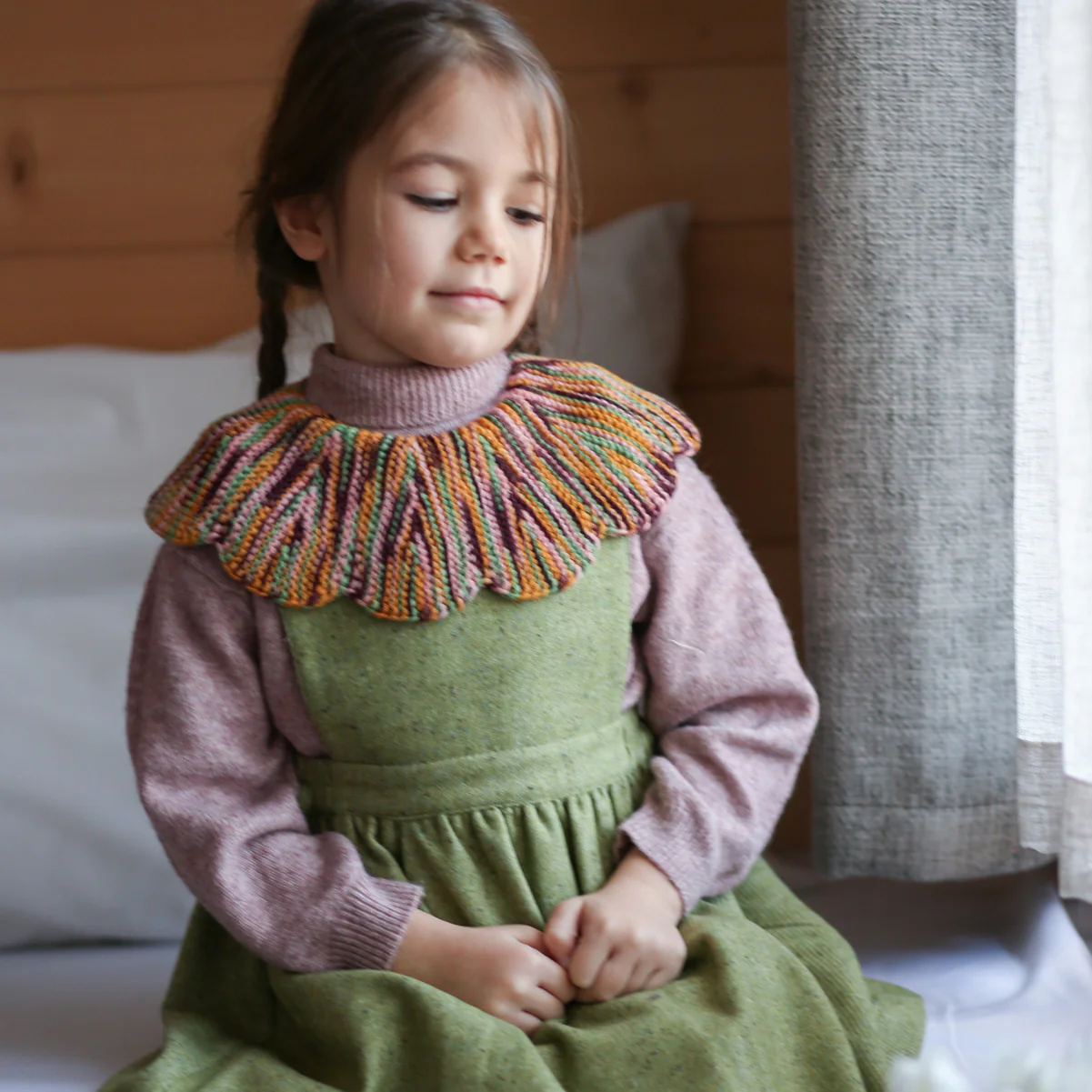Kids Merino Wool Cordelia Pinafore - Dried Moss