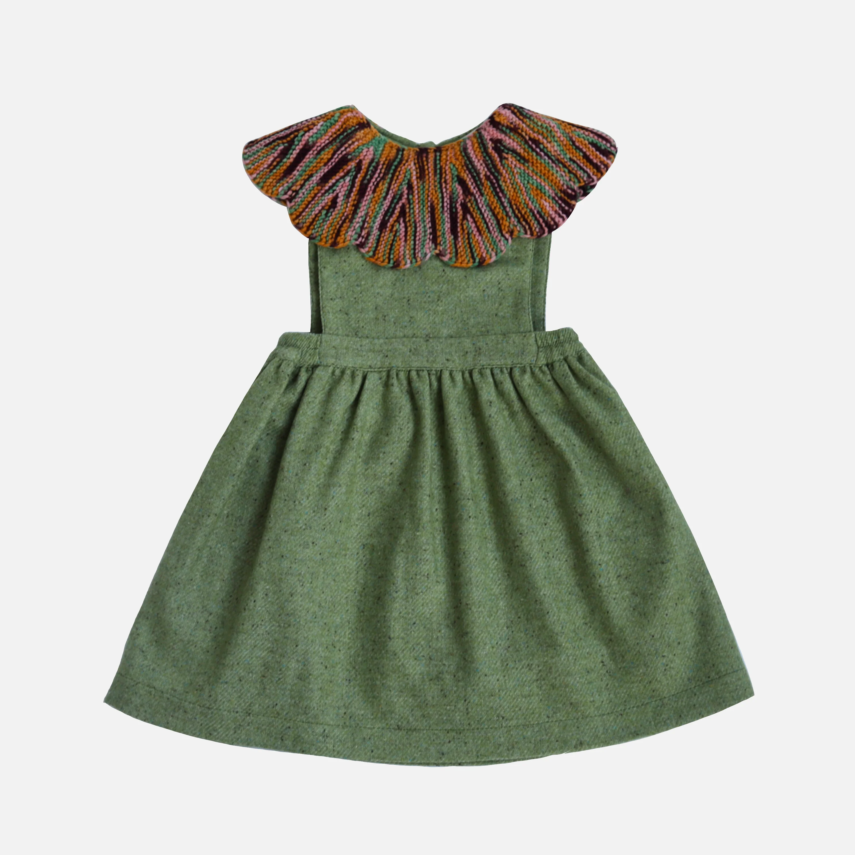 Kids Merino Wool Cordelia Pinafore - Dried Moss - Image 2