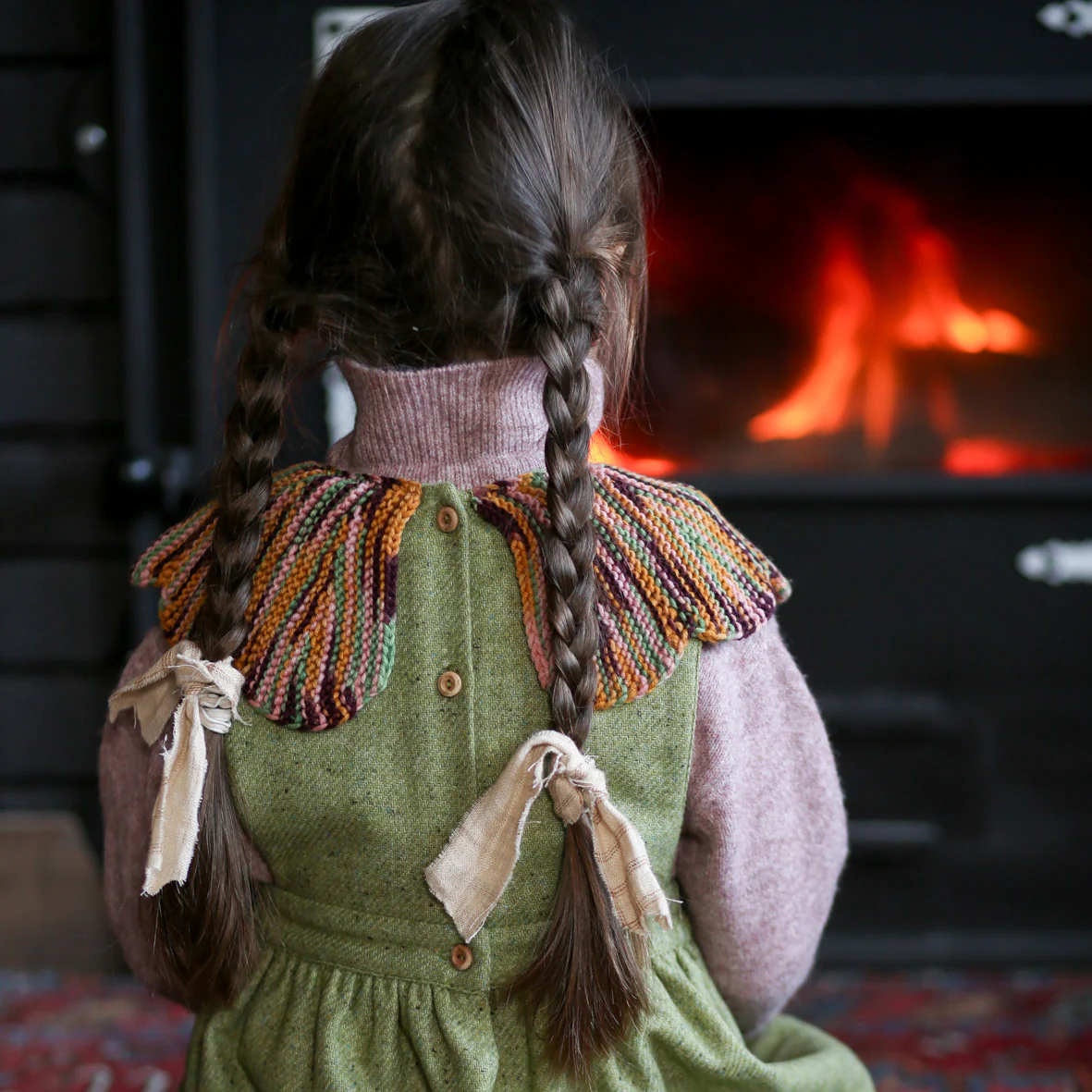 Kids Merino Wool Cordelia Pinafore - Dried Moss - Image 3