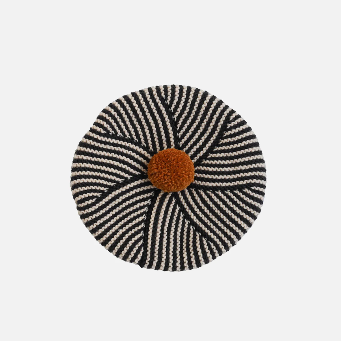 Kids Handknit Merino Wool Divna Beret - Charcoal/Caramel
