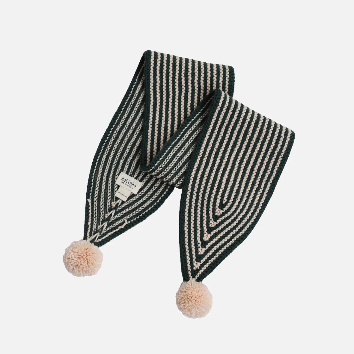 Kids Handknit Merino Wool Divna Scarf - Pine