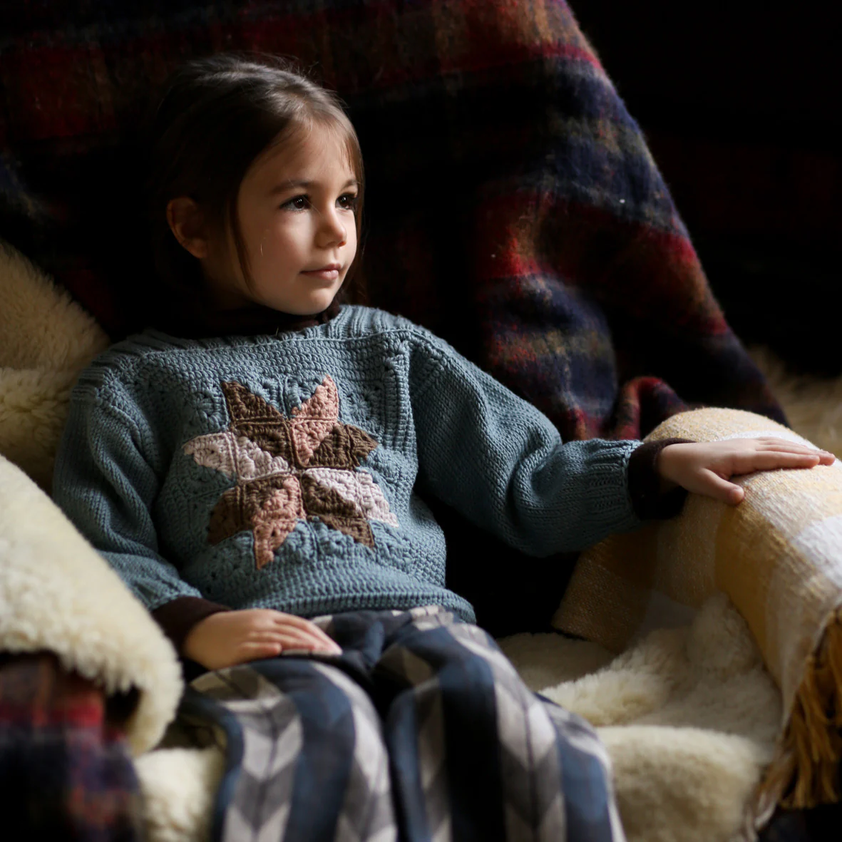 Kids Handknit Merino Wool Linden Sweater - Misty Blue