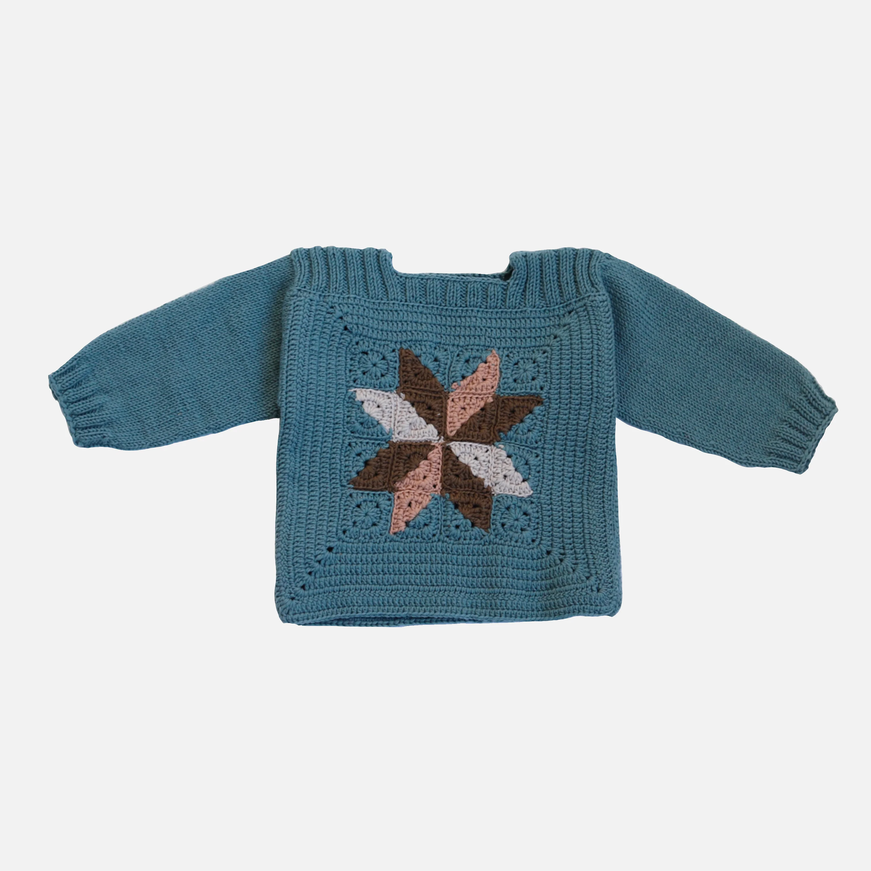 Kids Handknit Merino Wool Linden Sweater - Misty Blue - Image 2